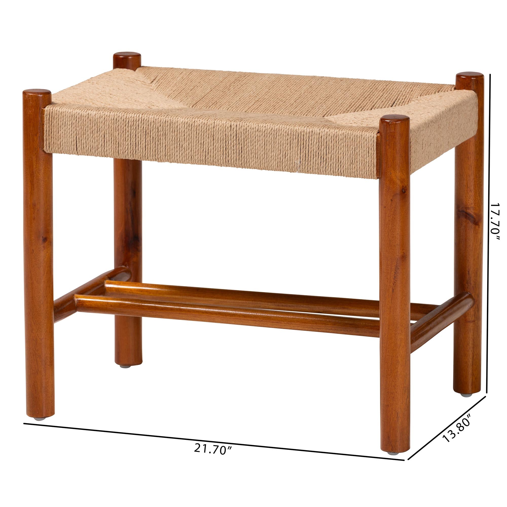 Saura Mid-Century Modern Finished Wood and Hemp Accent Bench