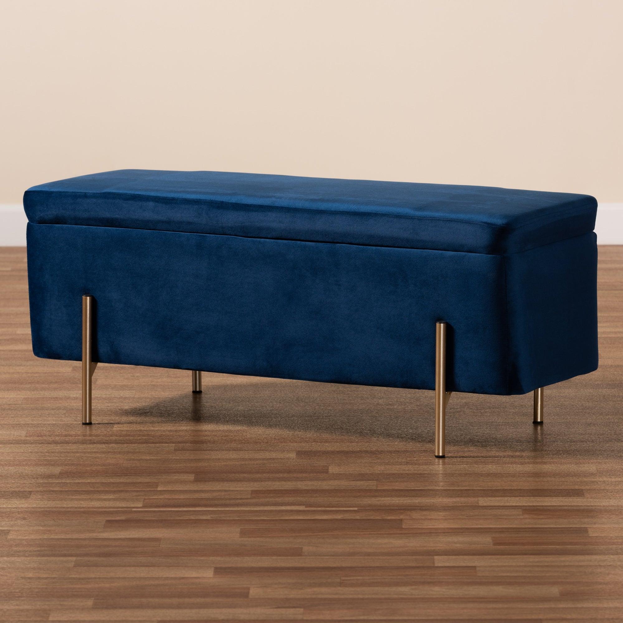 Rockwell Contemporary Glam and Luxe Velvet Fabric Upholstered and Finished Metal Storage Bench
