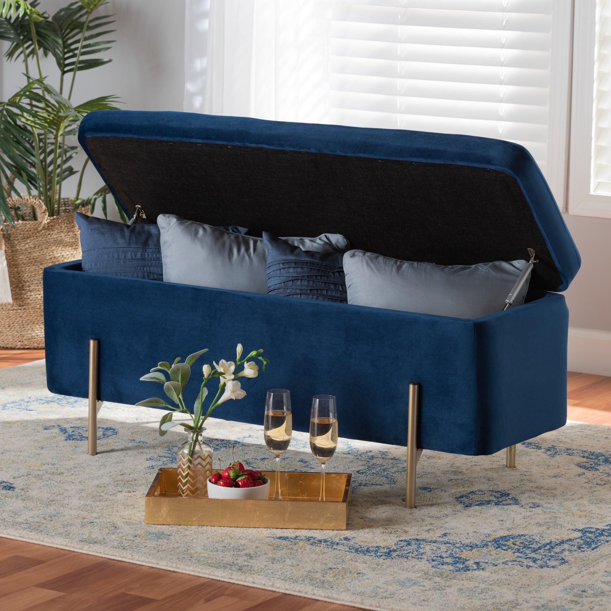 Rockwell Contemporary Glam and Luxe Velvet Fabric Upholstered and Finished Metal Storage Bench