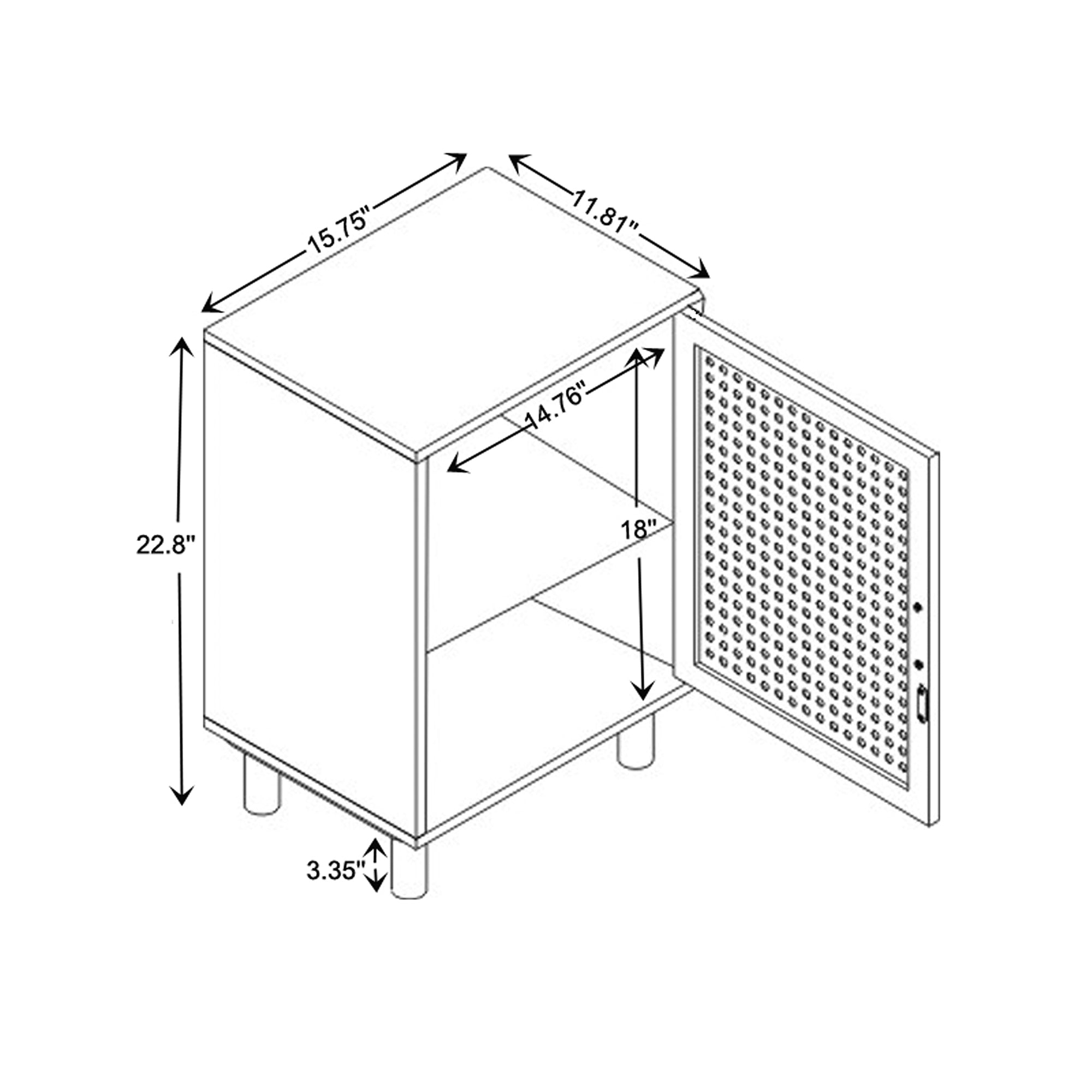 Maclean Mid-Century Modern Rattan and Finished Wood 1-Door End Table