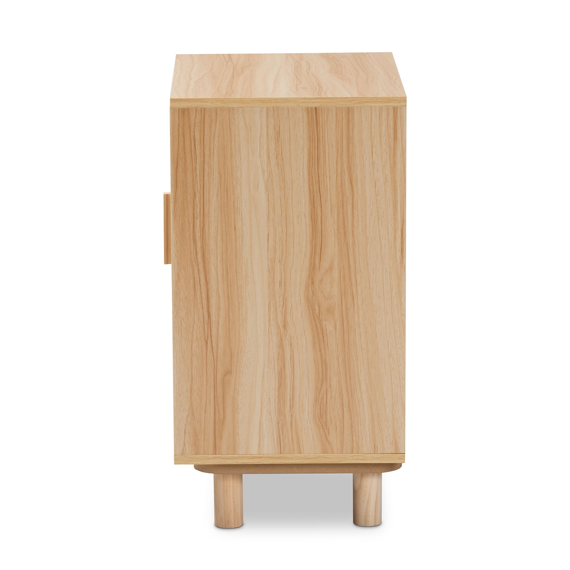 Maclean Mid-Century Modern Rattan and Finished Wood 1-Door End Table