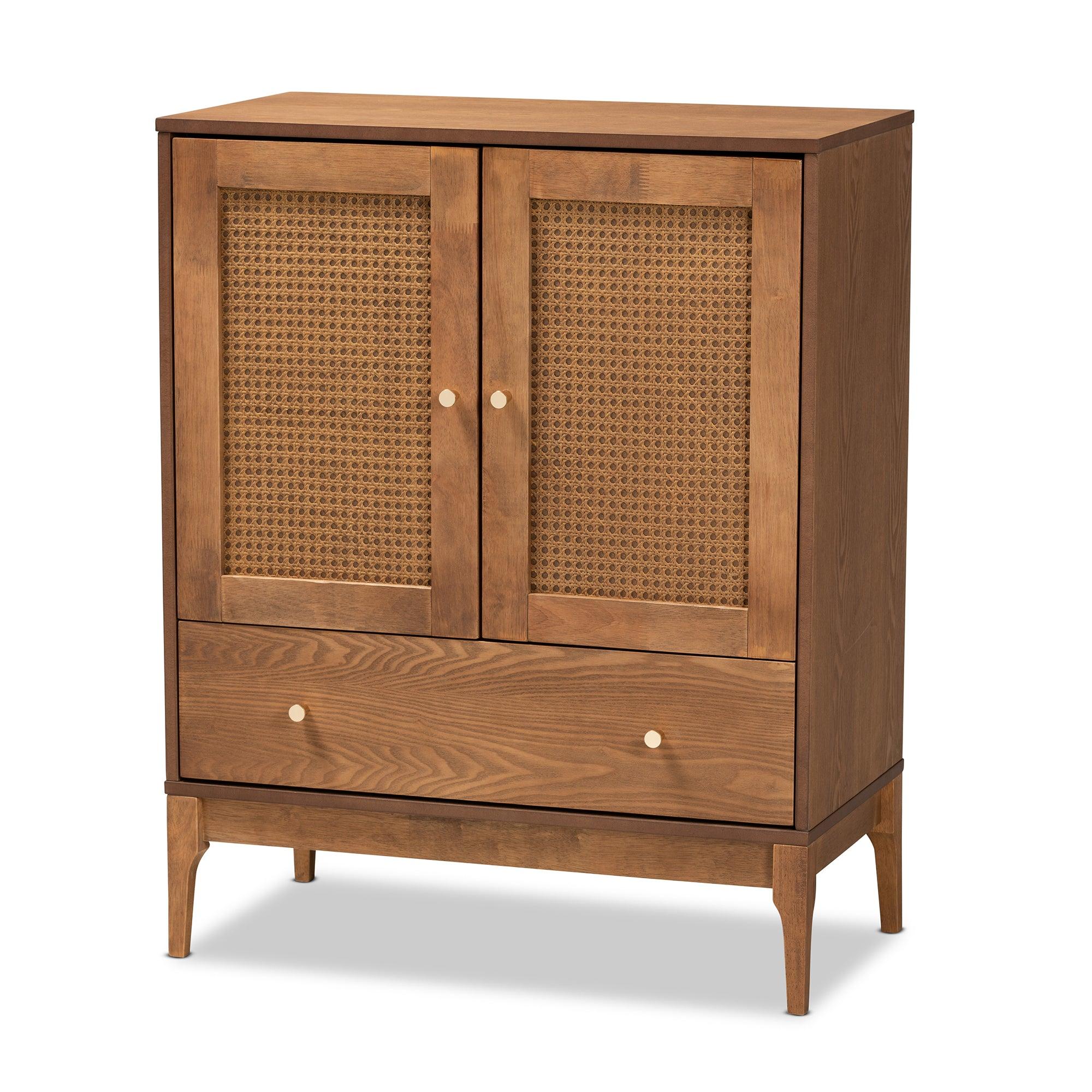 Ramiel Mid-Century Modern Ash Finished Wood and Rattan 1-Drawer Sideboard