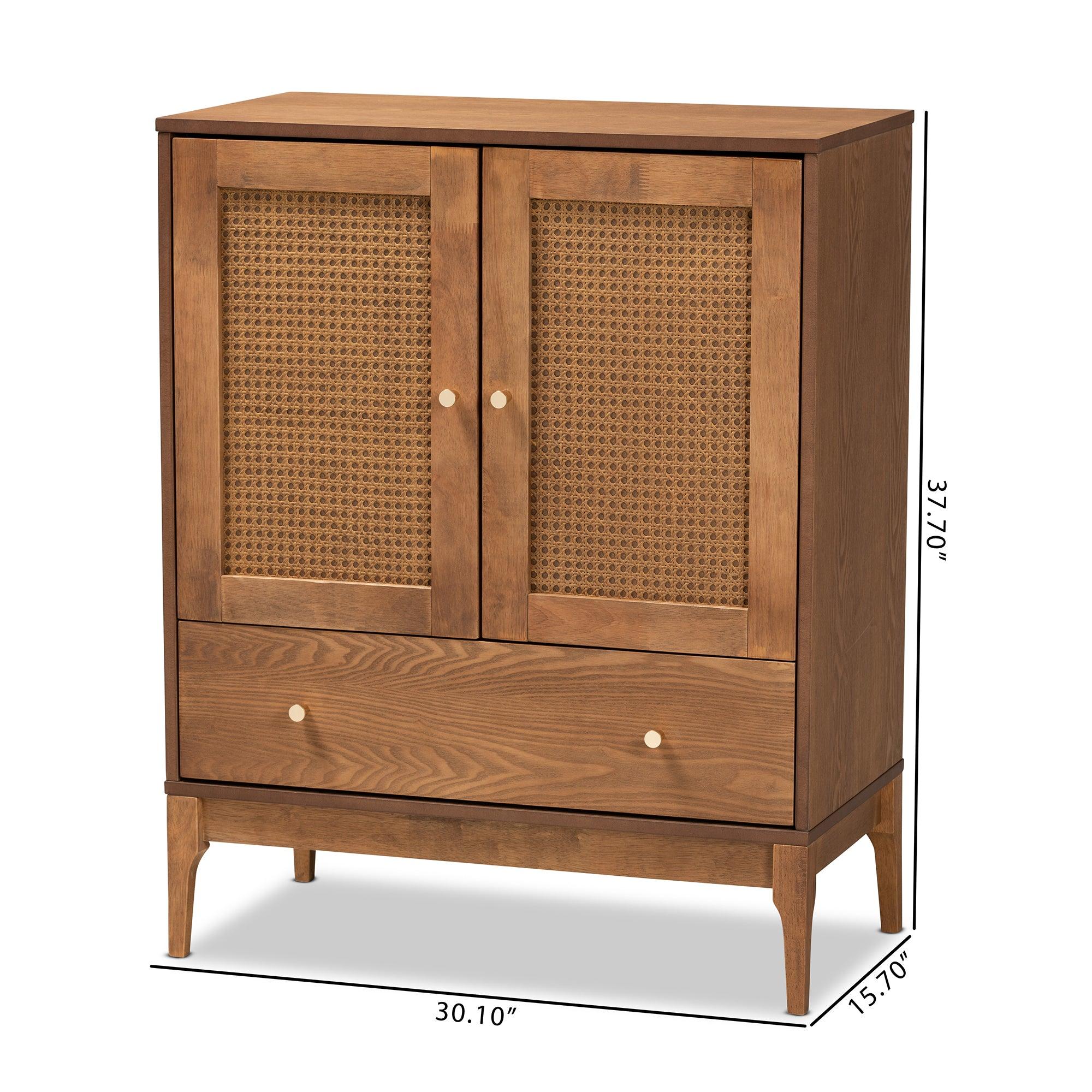 Ramiel Mid-Century Modern Ash Finished Wood and Rattan 1-Drawer Sideboard