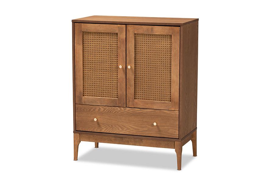 Ramiel Mid-Century Modern Ash Finished Wood and Rattan 1-Drawer Sideboard