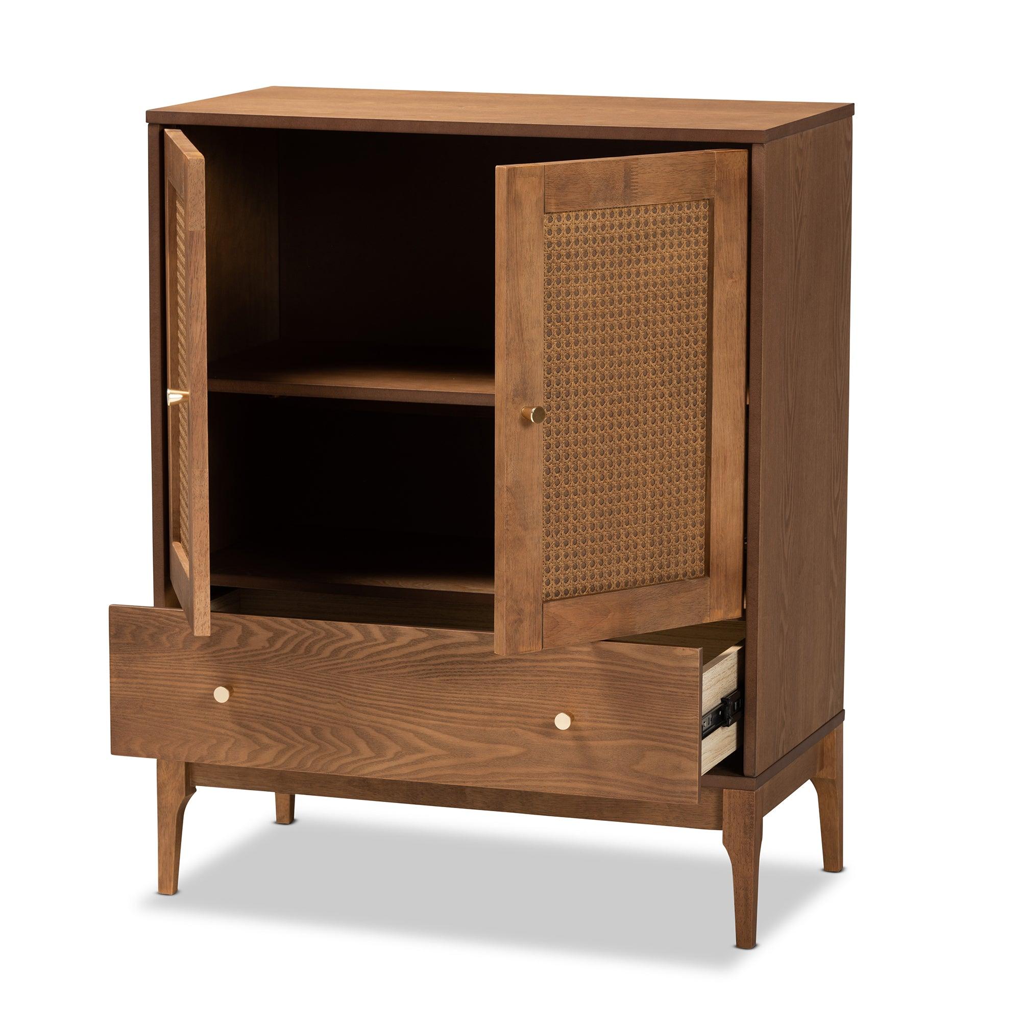 Ramiel Mid-Century Modern Ash Finished Wood and Rattan 1-Drawer Sideboard