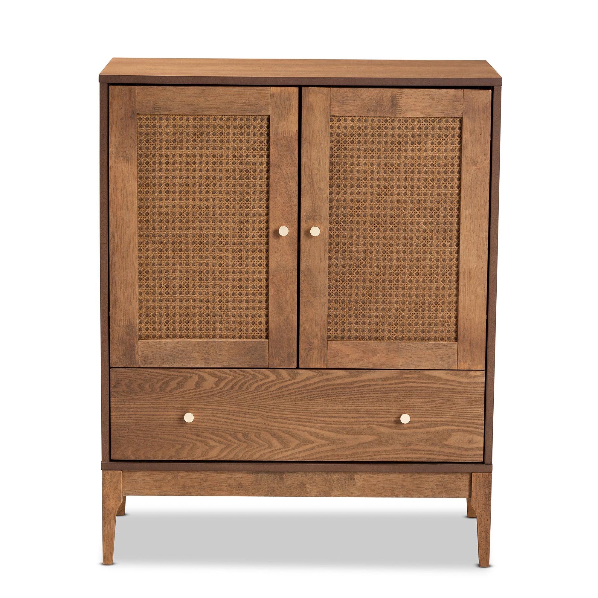 Ramiel Mid-Century Modern Ash Finished Wood and Rattan 1-Drawer Sideboard