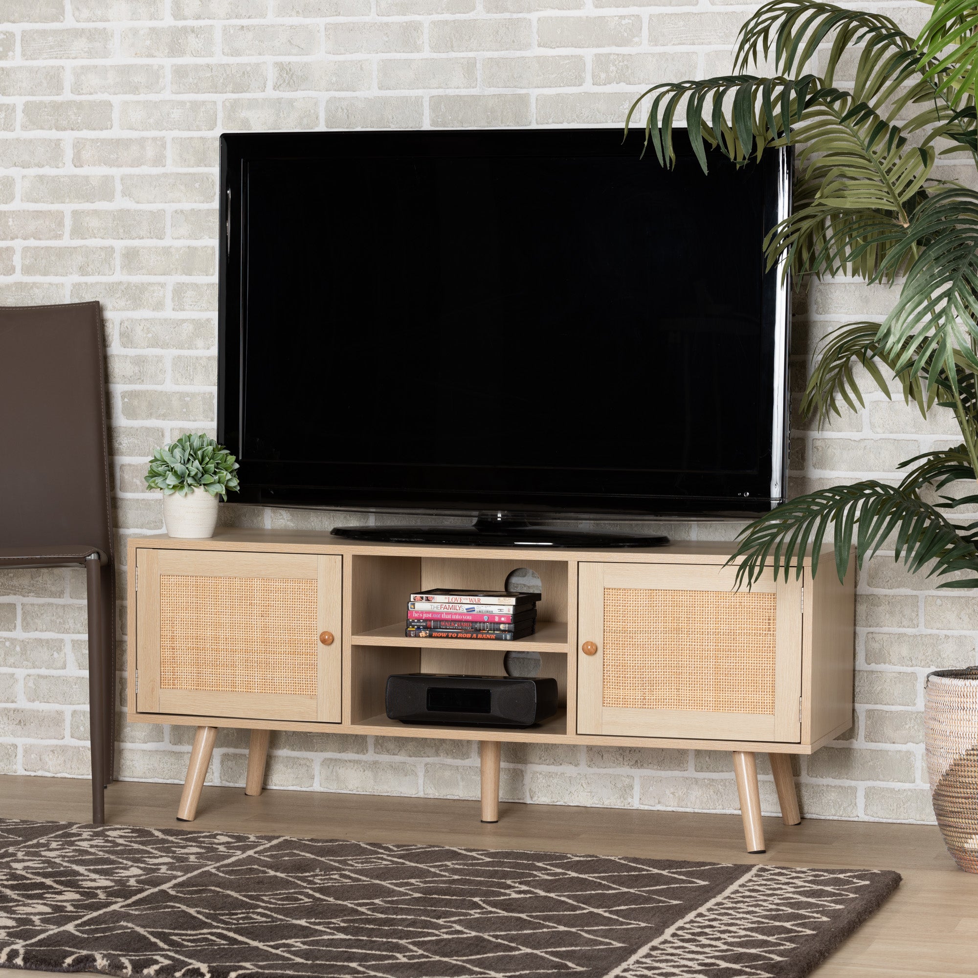 Sebille Mid-Century Modern Finished Wood 2-Door TV Stand