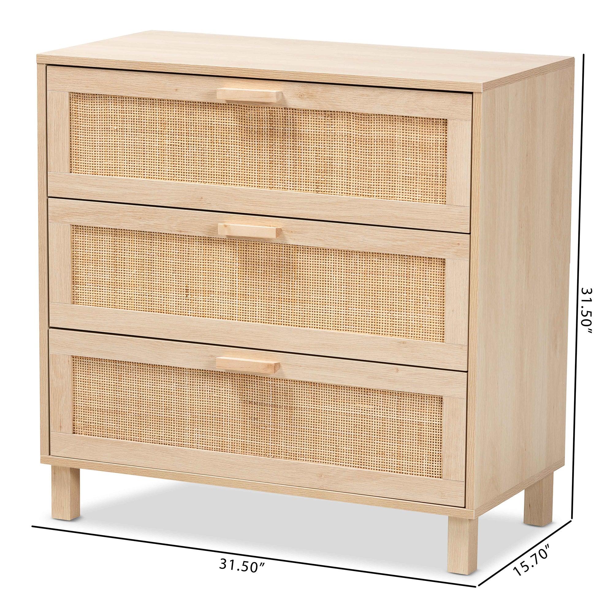 Sebille Mid-Century Modern Light Finished Wood 3-Drawer Storage Cabinet