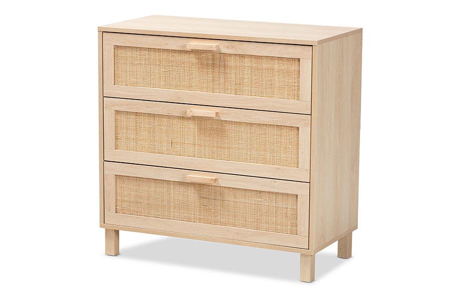 Sebille Mid-Century Modern Light Finished Wood 3-Drawer Storage Cabinet