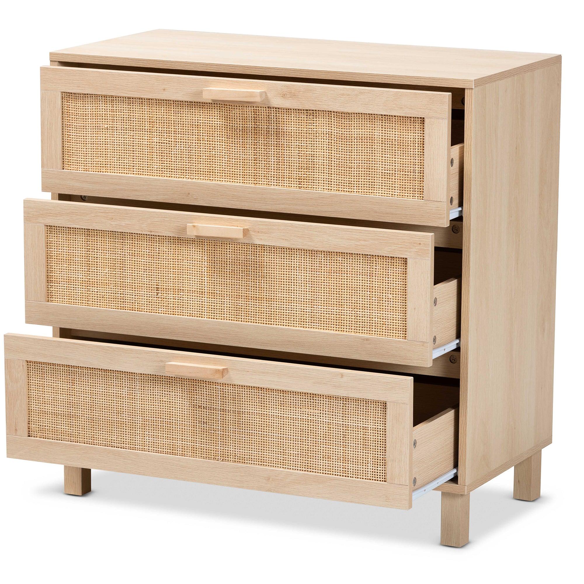Sebille Mid-Century Modern Light Finished Wood 3-Drawer Storage Cabinet
