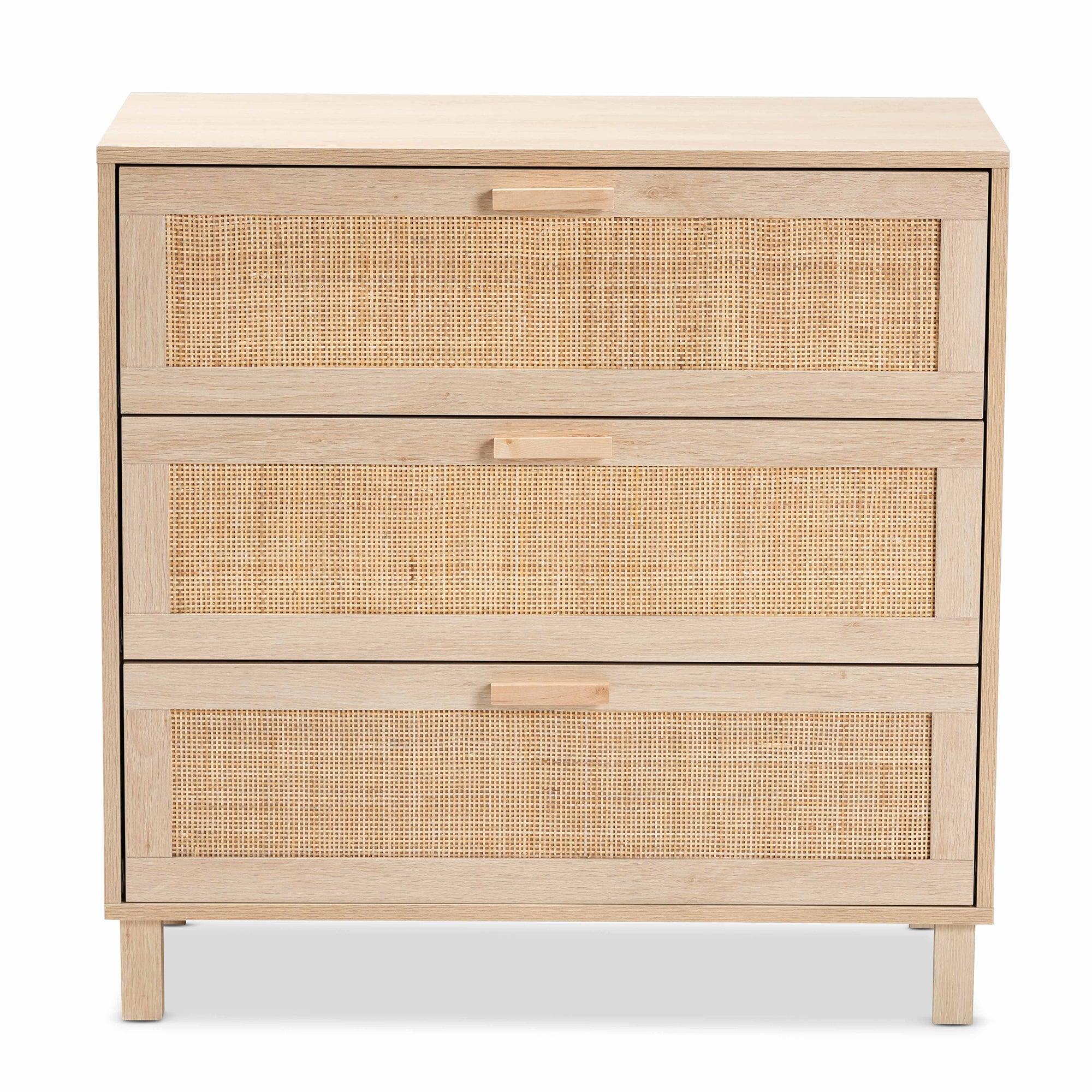 Sebille Mid-Century Modern Light Finished Wood 3-Drawer Storage Cabinet