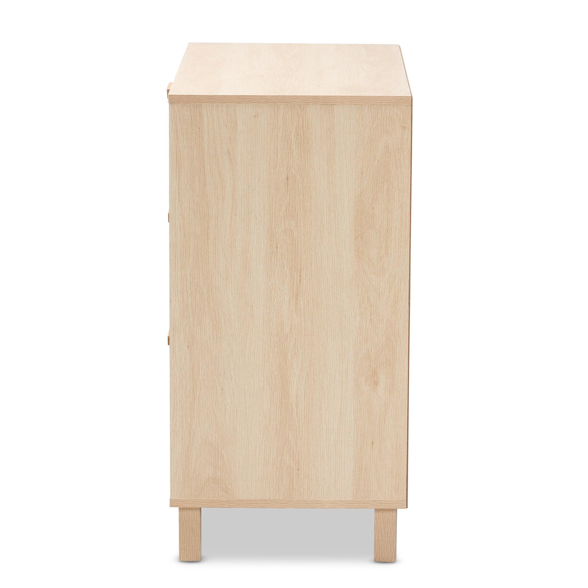 Sebille Mid-Century Modern Light Finished Wood 3-Drawer Storage Cabinet