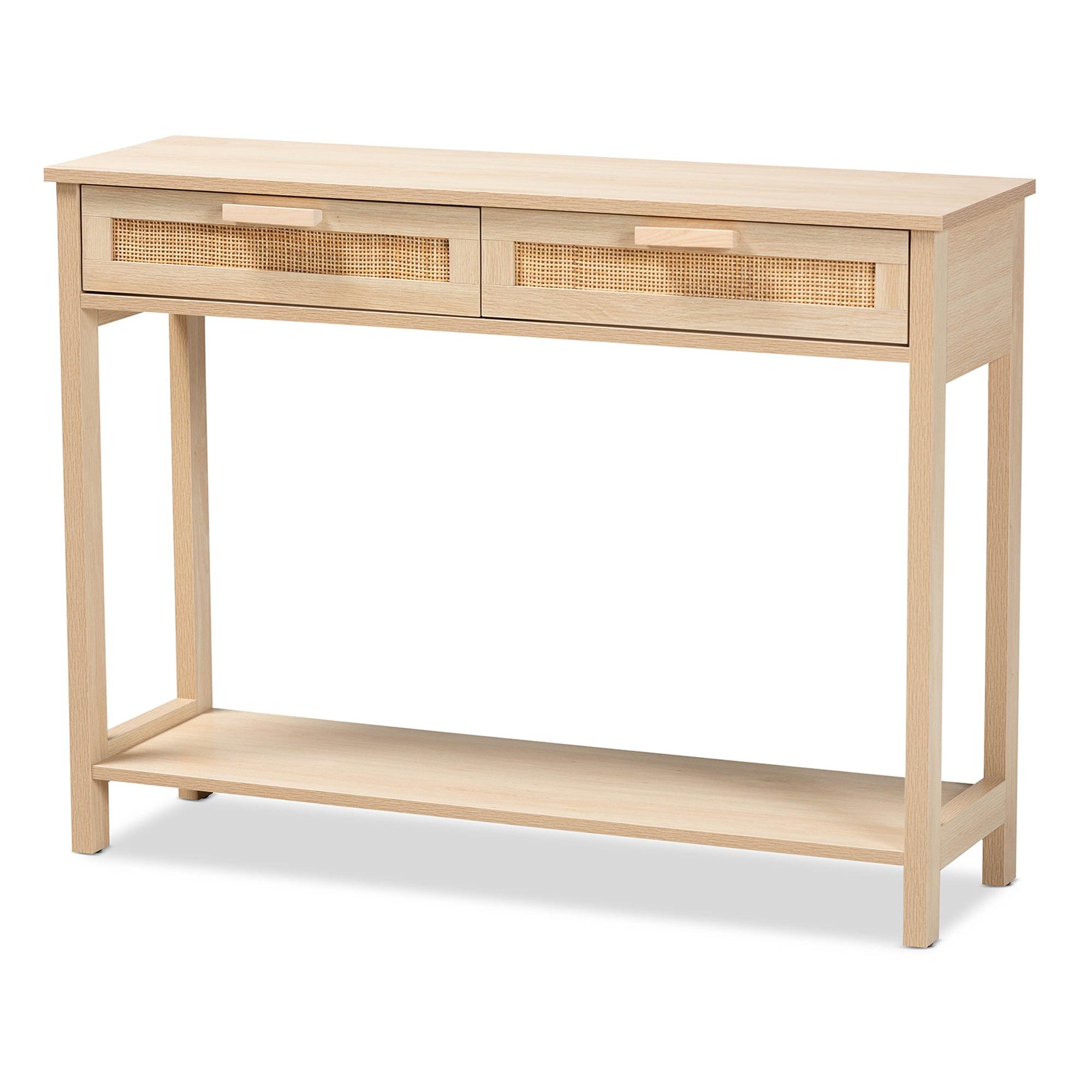Sebille Mid-Century Modern Light Finished Wood 2-Drawer Console Table