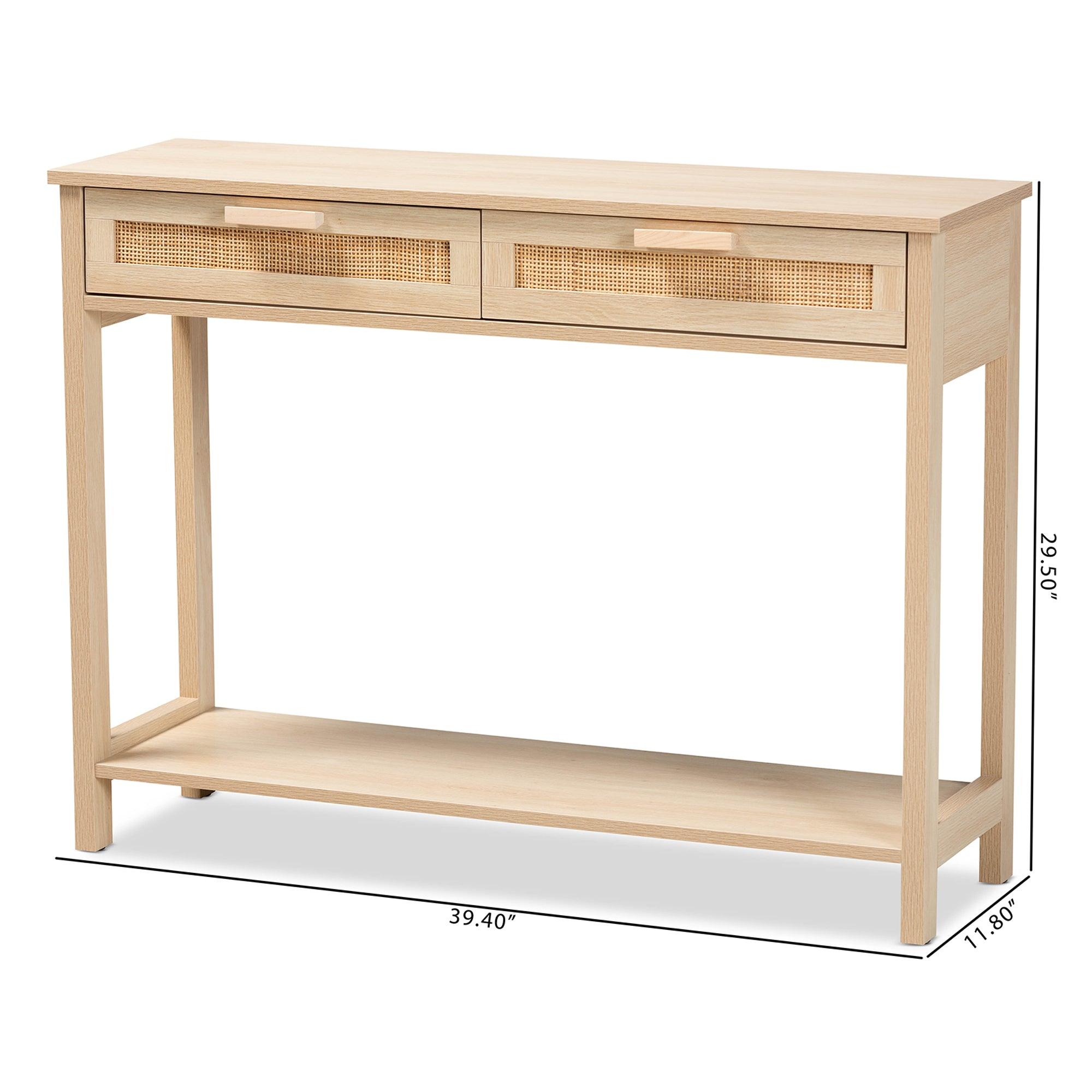 Sebille Mid-Century Modern Light Finished Wood 2-Drawer Console Table