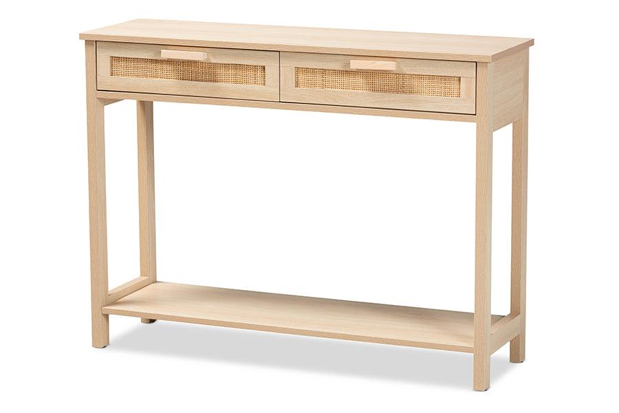 Sebille Mid-Century Modern Light Finished Wood 2-Drawer Console Table