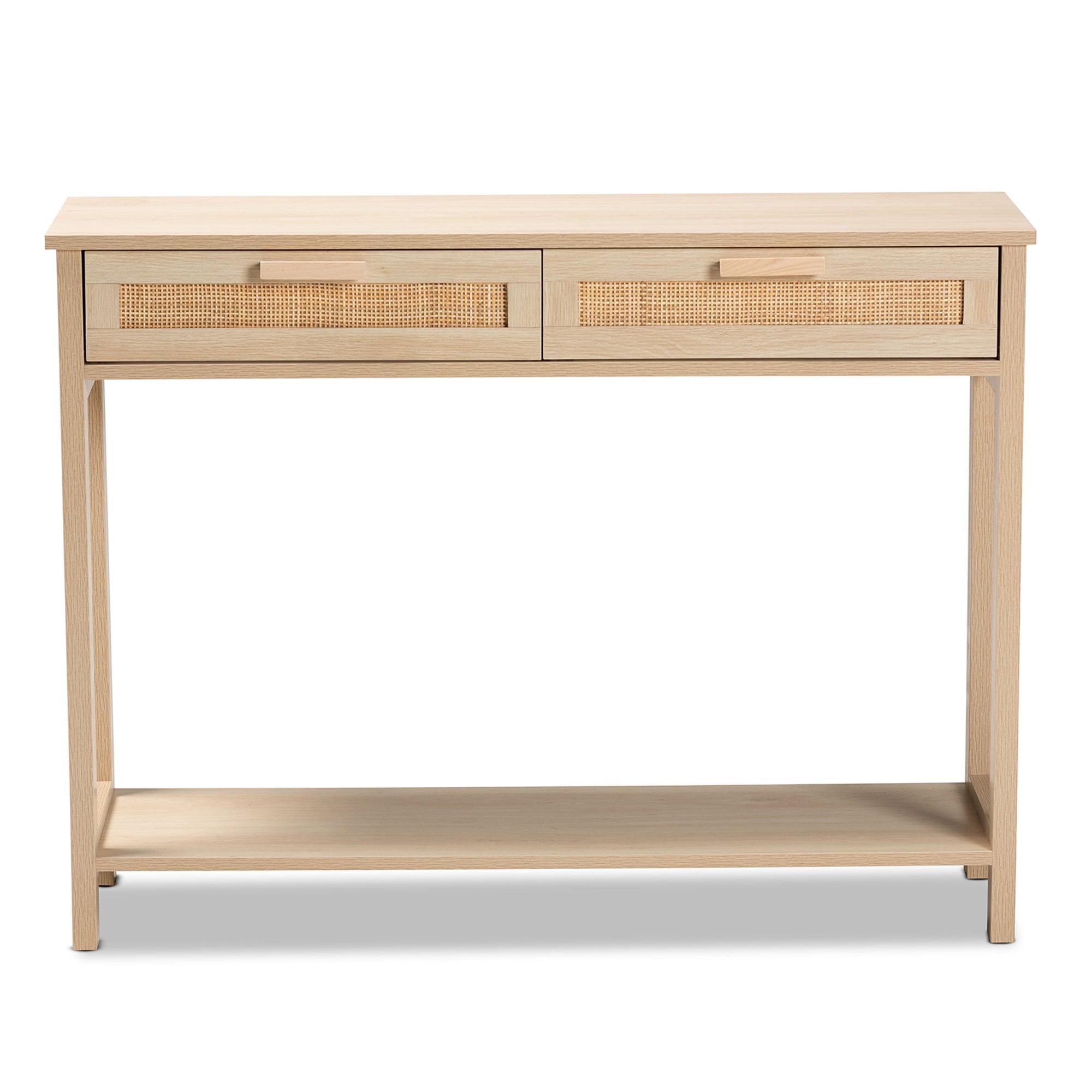 Sebille Mid-Century Modern Light Finished Wood 2-Drawer Console Table
