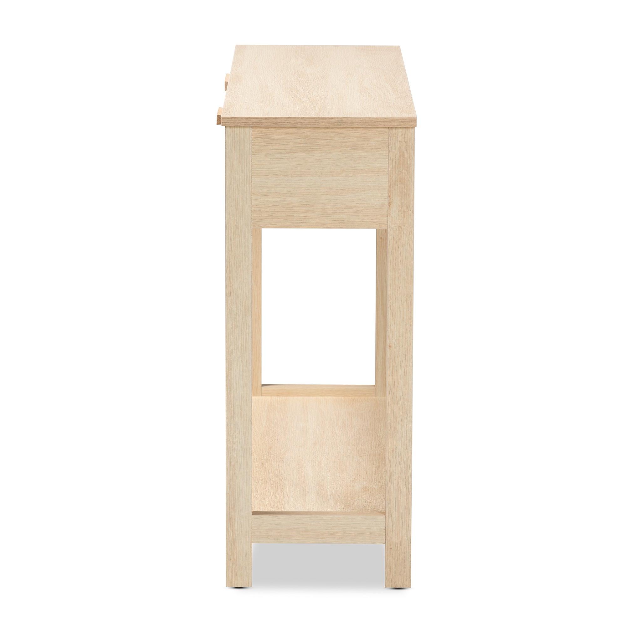 Sebille Mid-Century Modern Light Finished Wood 2-Drawer Console Table