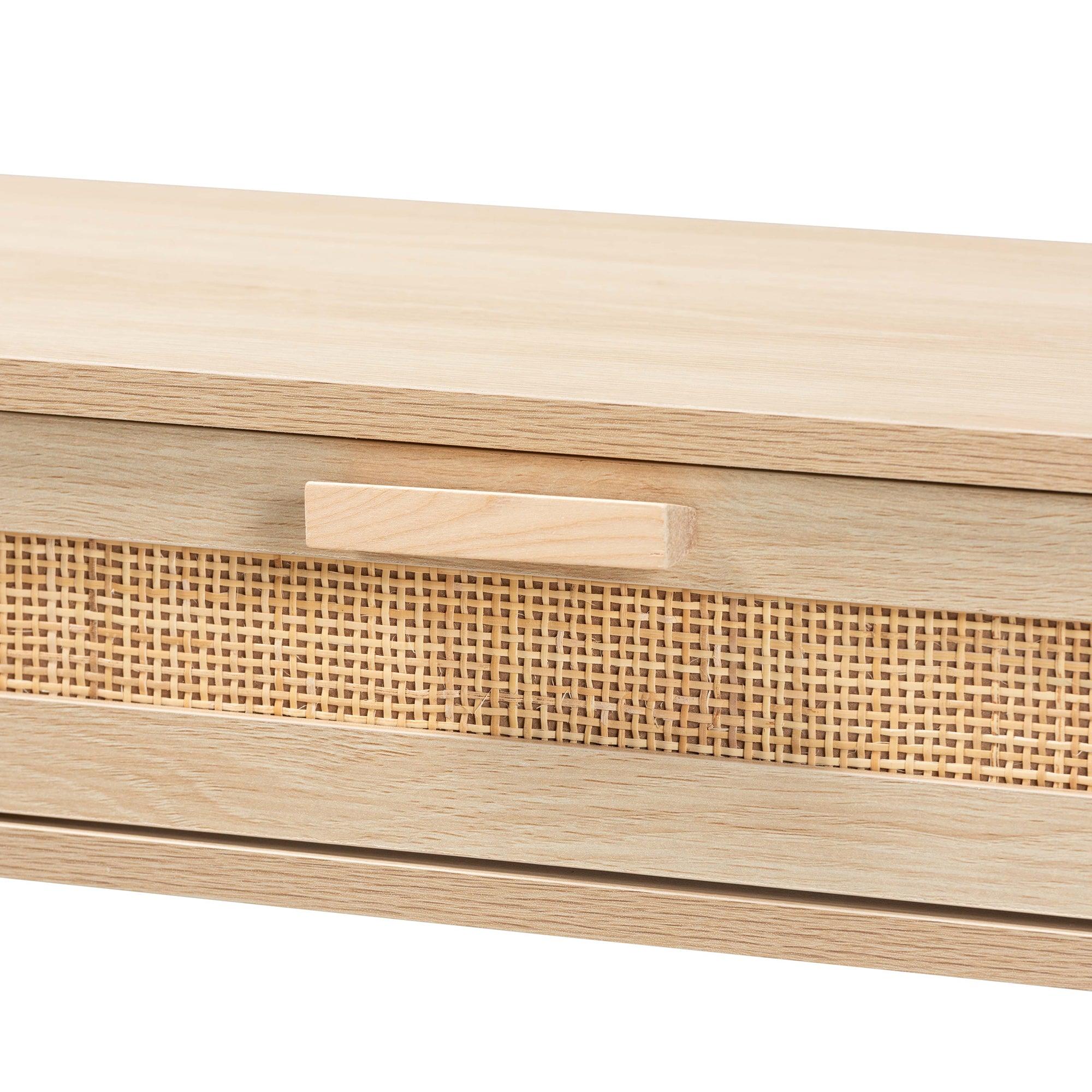 Sebille Mid-Century Modern Light Finished Wood 2-Drawer Console Table