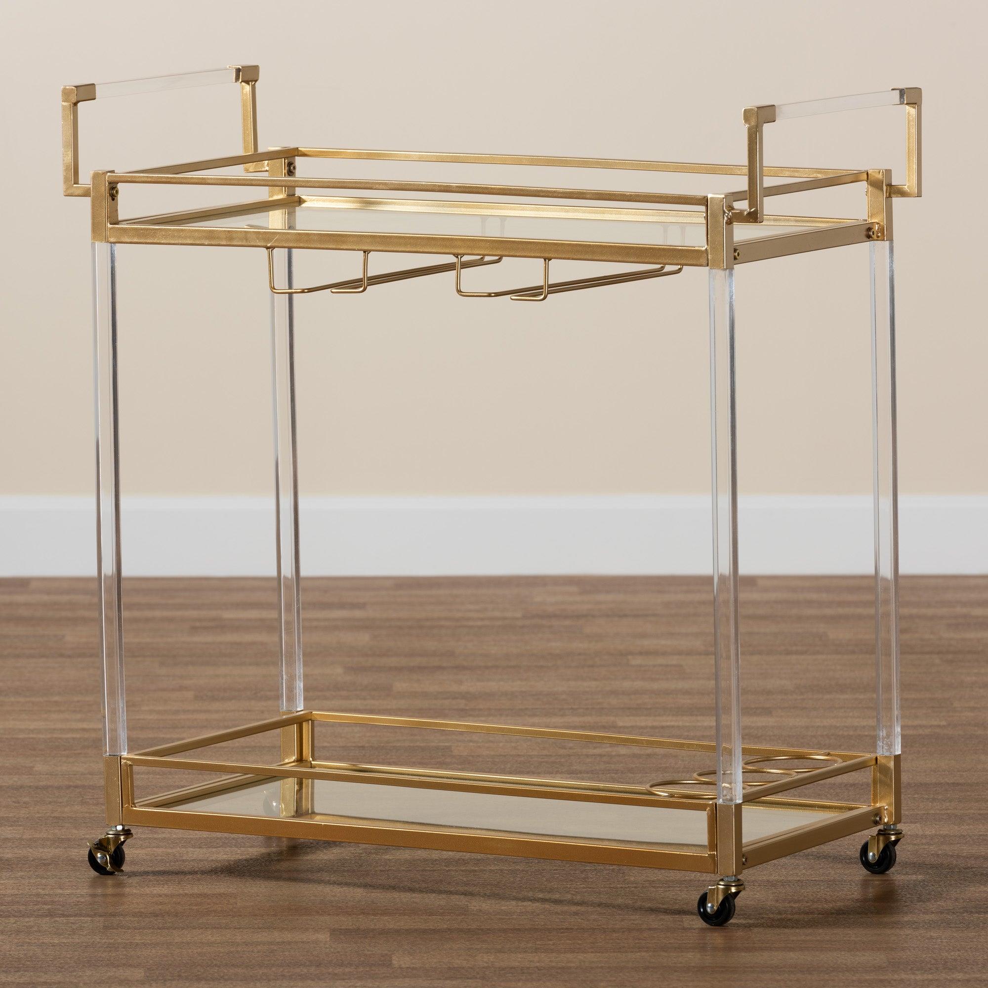 Savannah Contemporary Glam and Luxe Metal and Glass Wine Cart