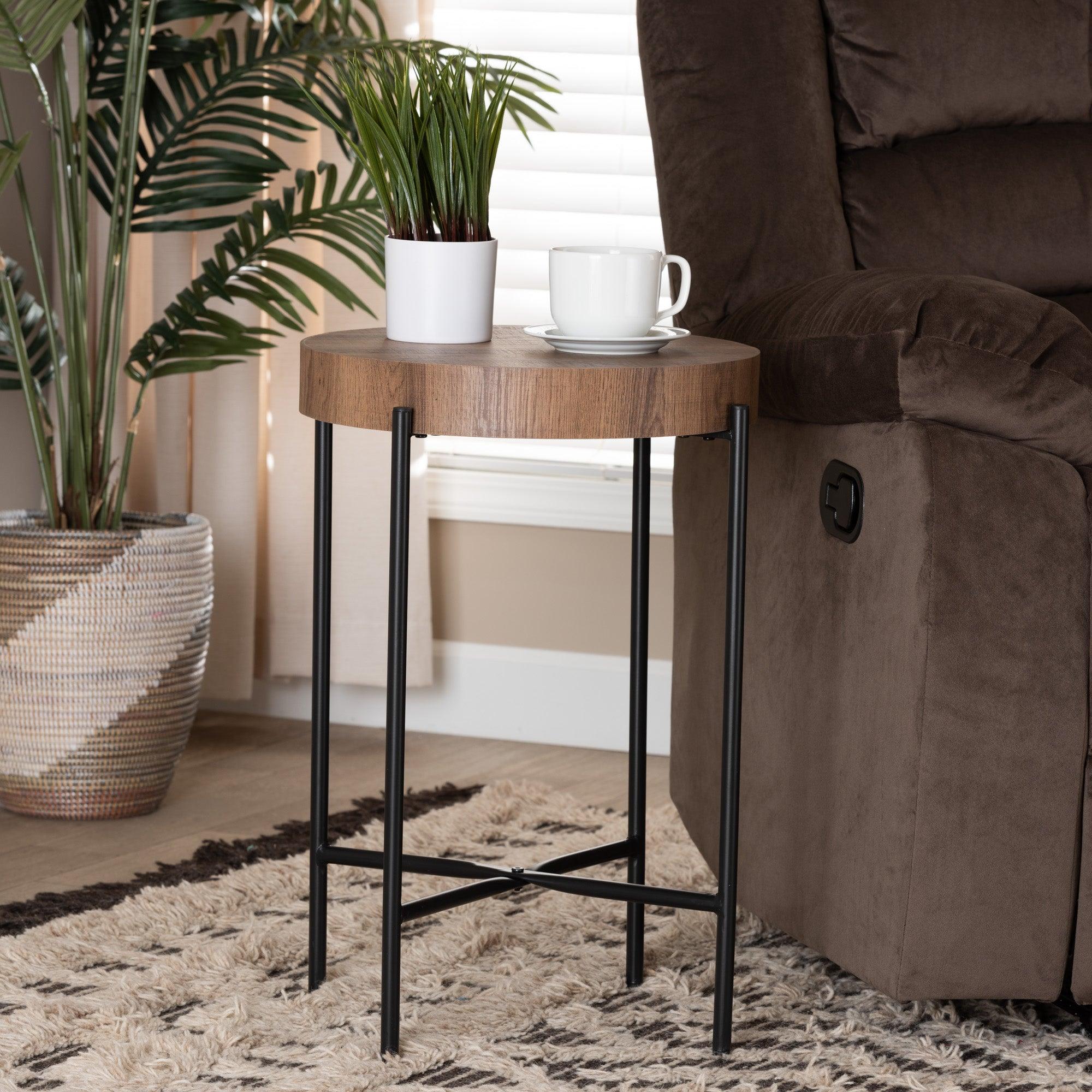 Savion Modern Industrial Finished Wood and Metal End Table