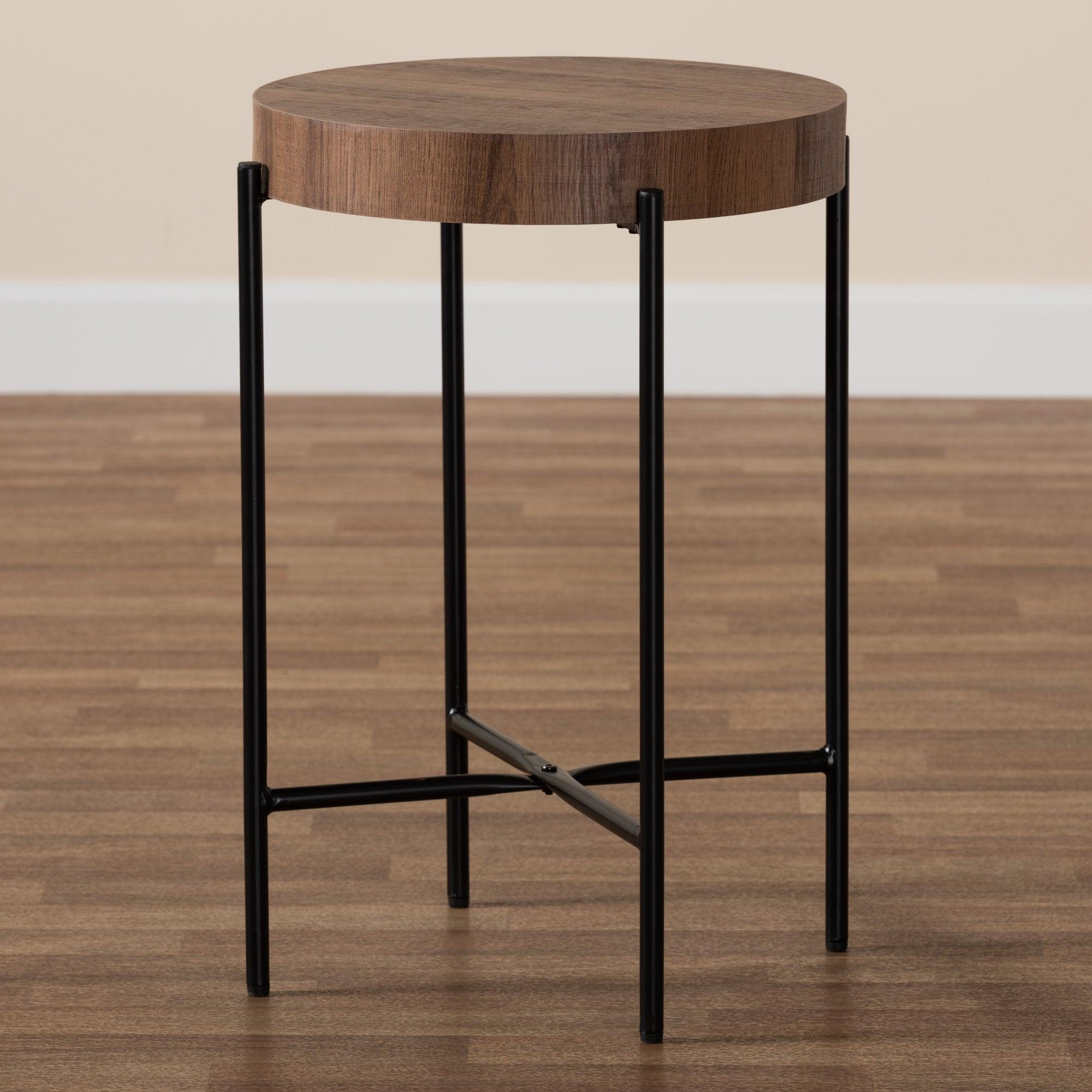 Savion Modern Industrial Finished Wood and Metal End Table