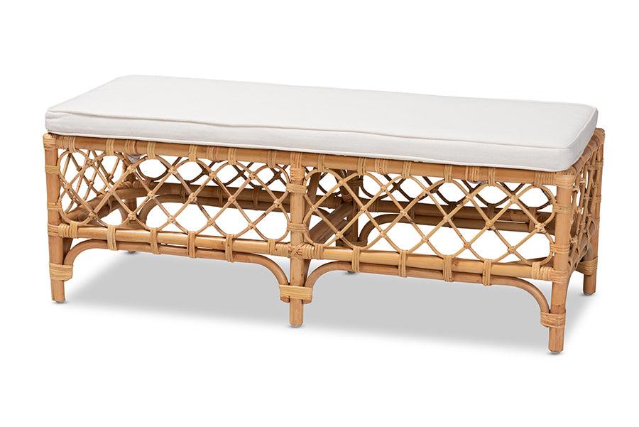 Bali & Pari Orchard Modern Bohemian Fabric Upholstered and Rattan Bench
