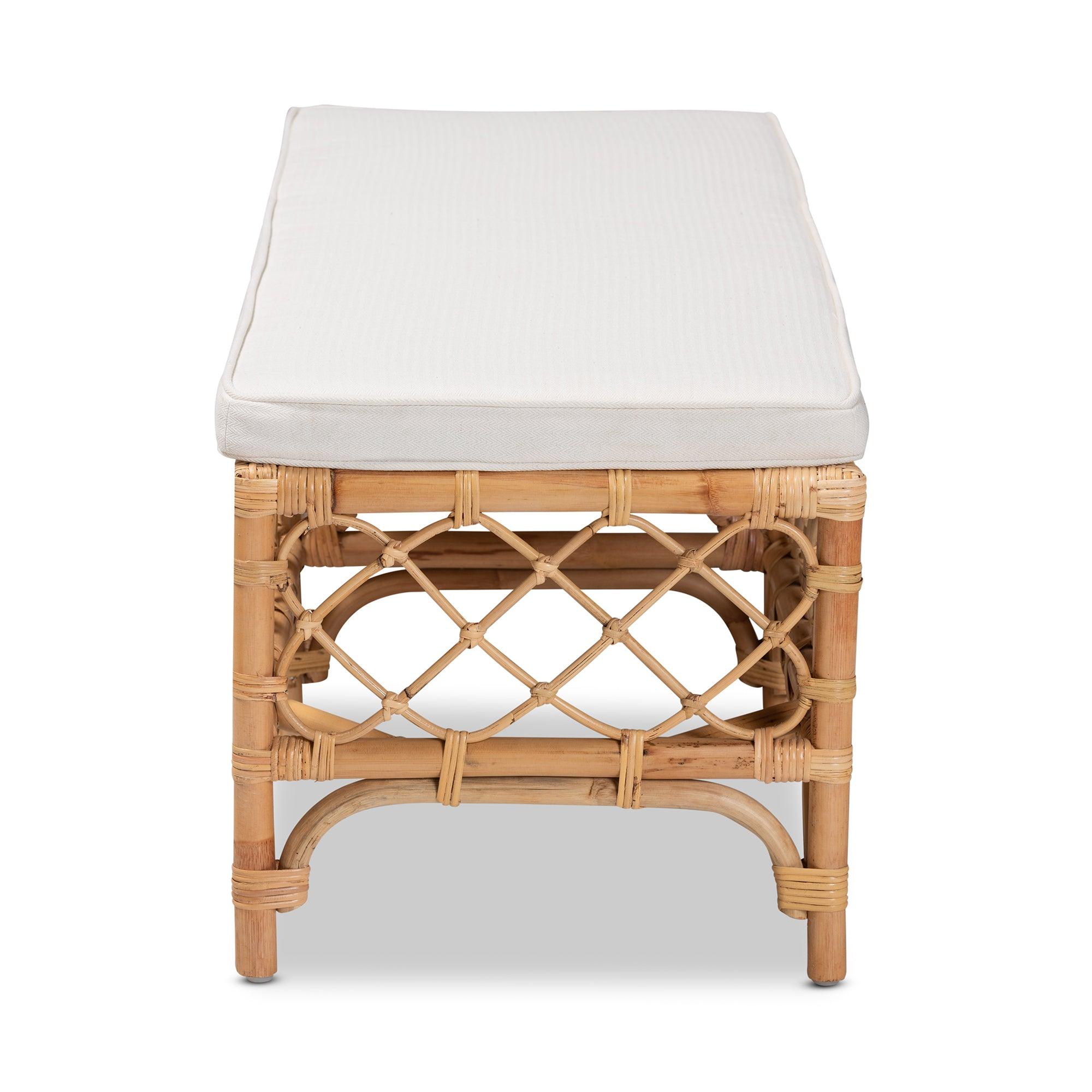 Bali & Pari Orchard Modern Bohemian Fabric Upholstered and Rattan Bench