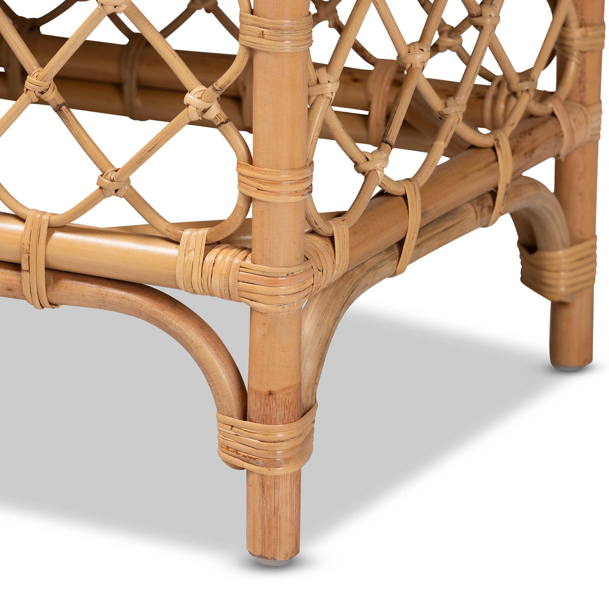 Bali & Pari Orchard Modern Bohemian Fabric Upholstered and Rattan Bench