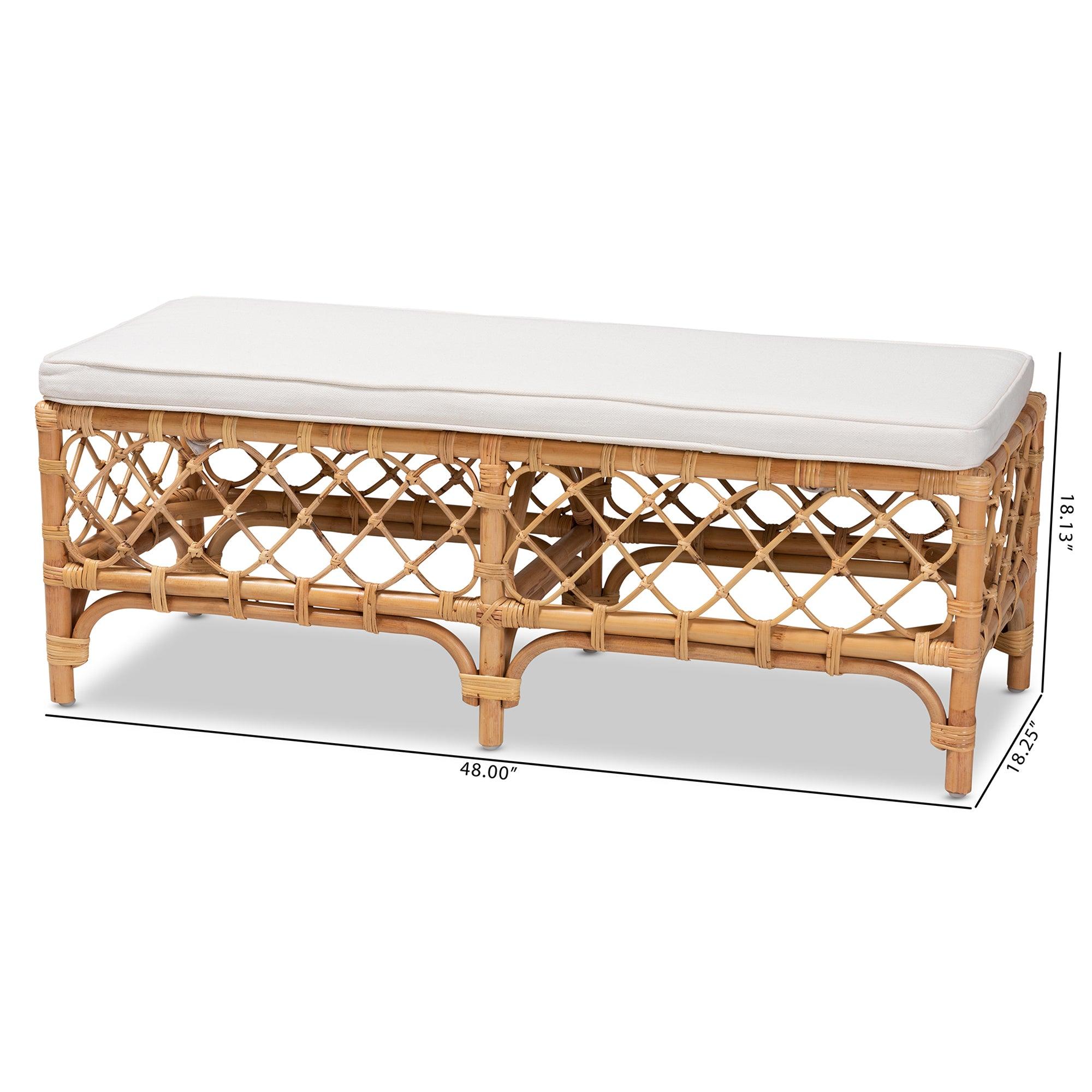 Bali & Pari Orchard Modern Bohemian Fabric Upholstered and Rattan Bench