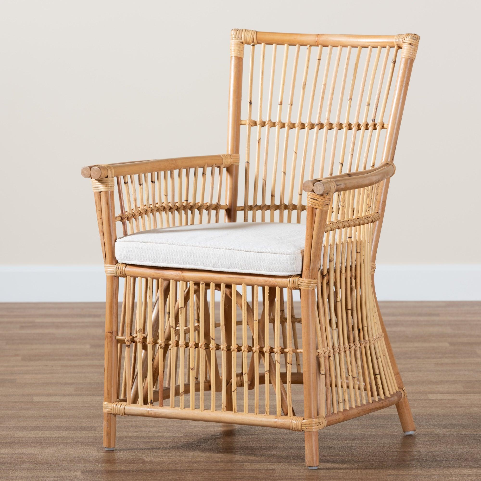 bali & pari Rose Modern Bohemian Fabric Upholstered and Rattan Armchair