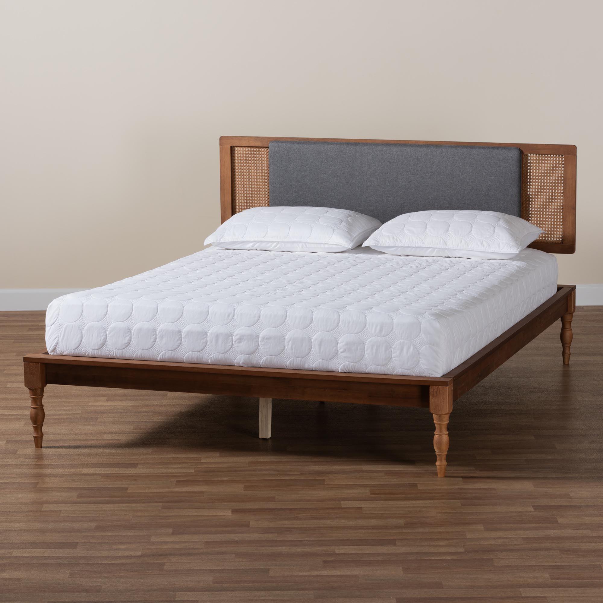 Eliseo Mid-Century Modern Dark Fabric and Finished Wood Platform Bed