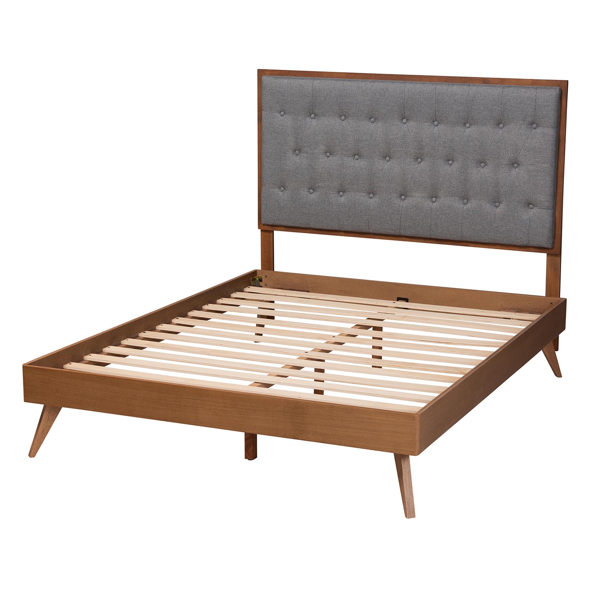Dericia Classic and Traditional Fabric and Finished Wood Platform Bed