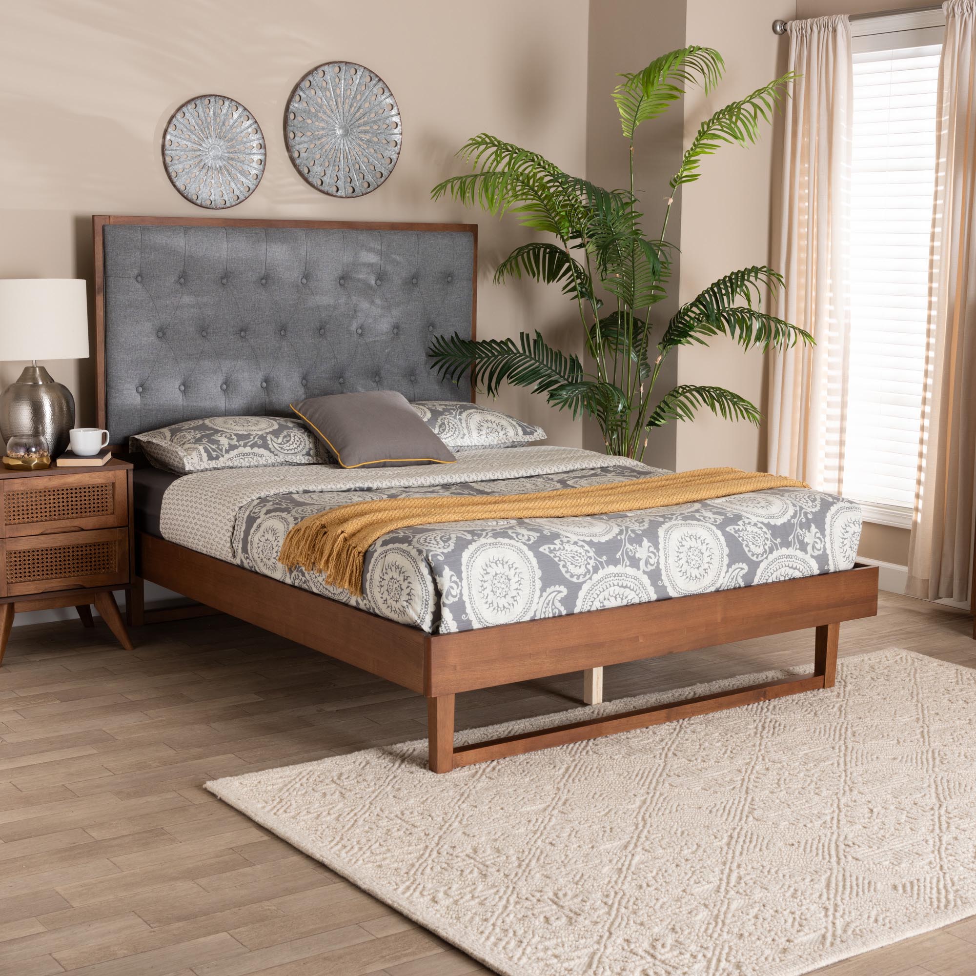 Bryn Classic and Traditional Fabric and Finished Wood Platform Bed