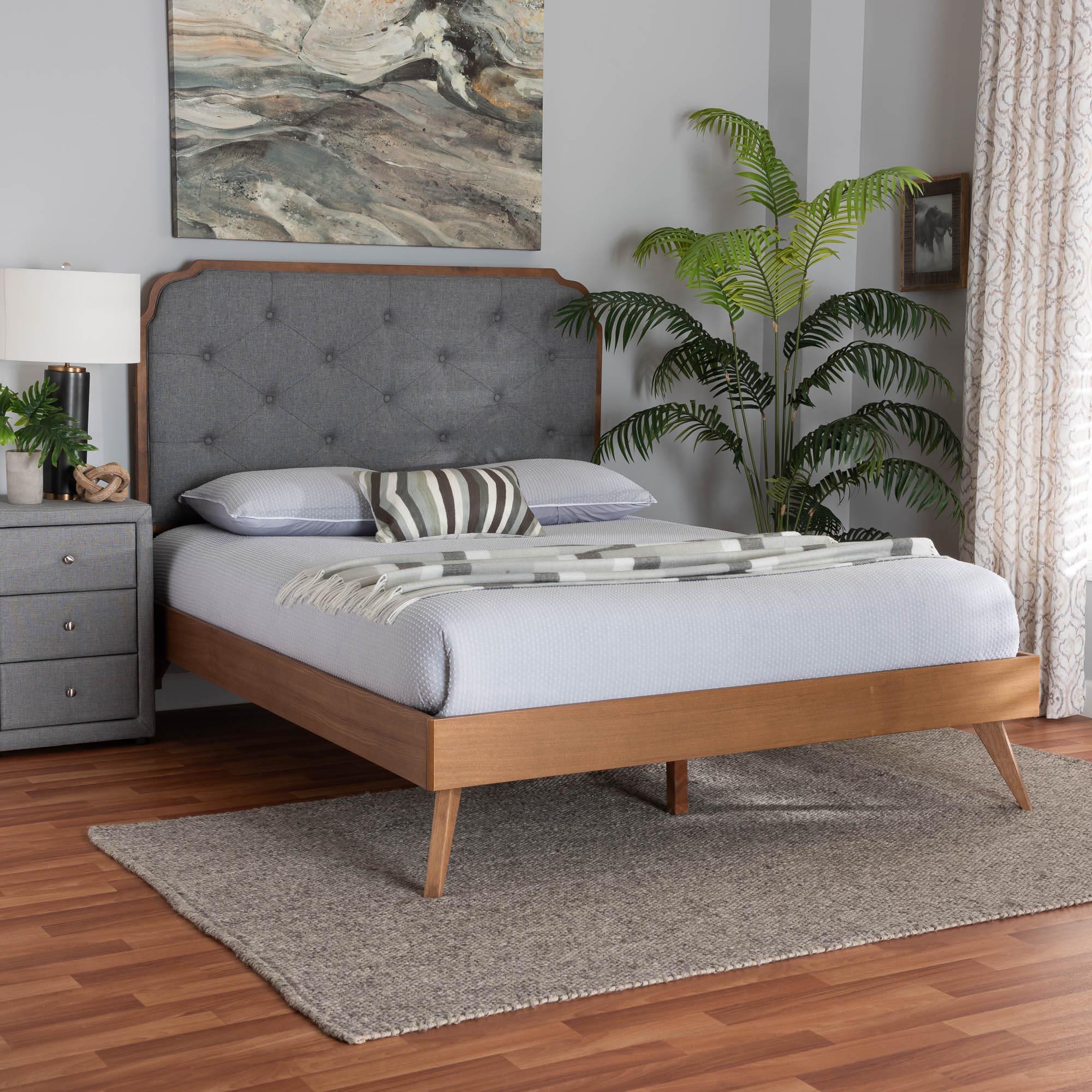Lorana Mid-Century Modern Fabric and Wood Platform Bed