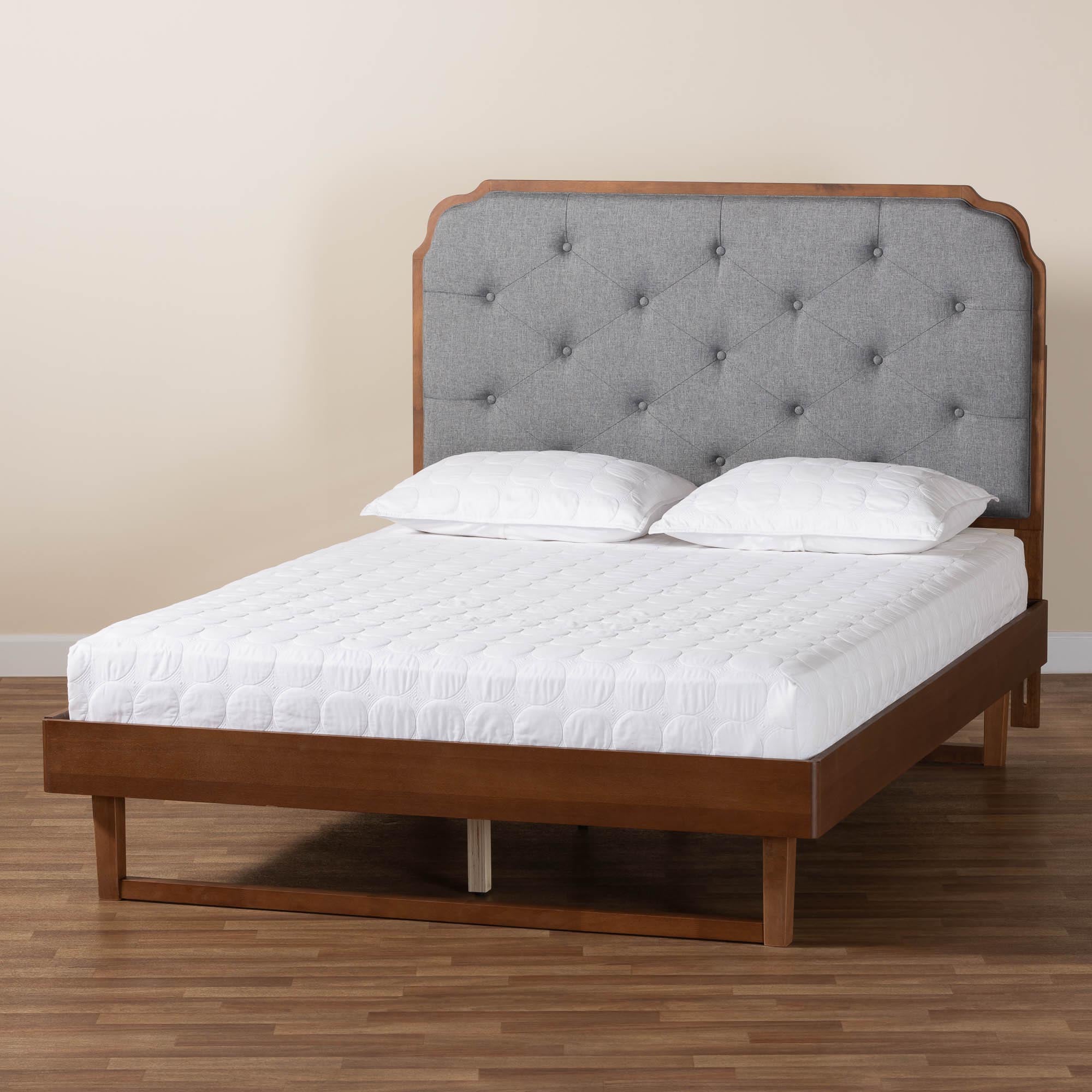 Roald Mid-Century Modern Fabric and Wood Platform Bed