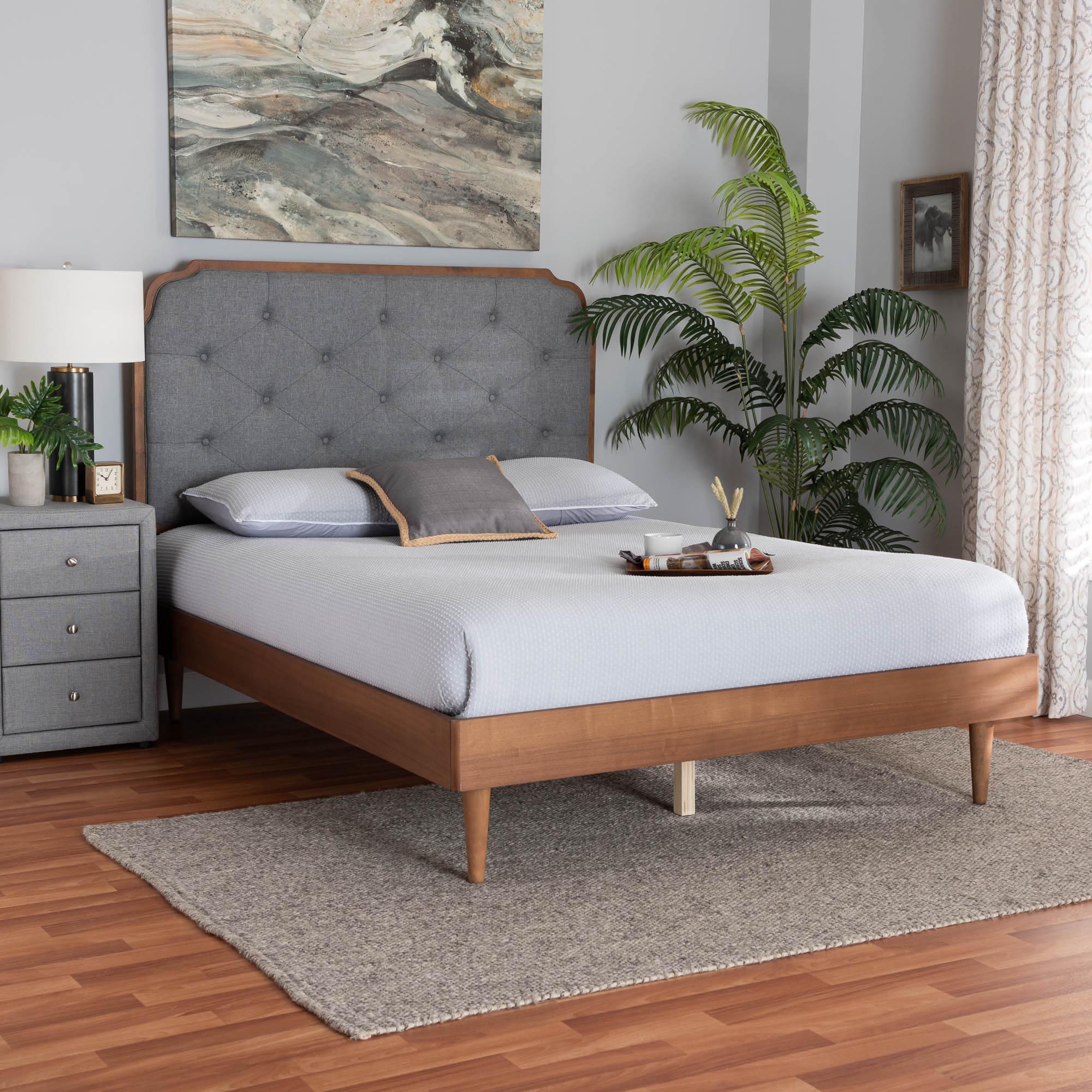 Garron Mid-Century Modern Fabric and Wood Platform Bed