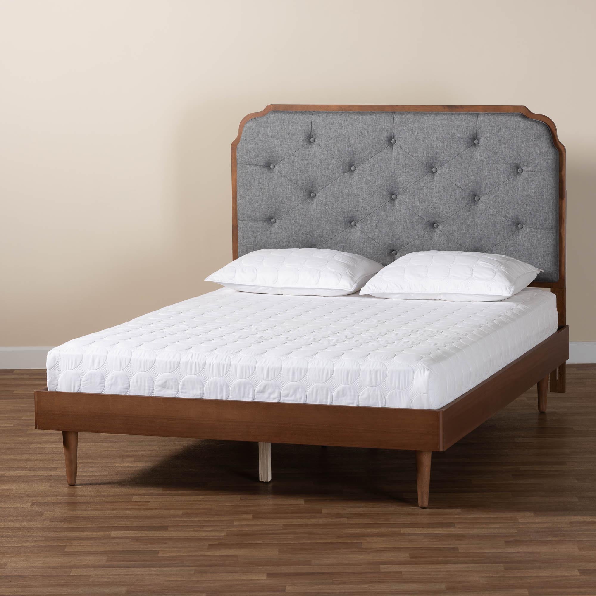 Garron Mid-Century Modern Fabric and Wood Platform Bed