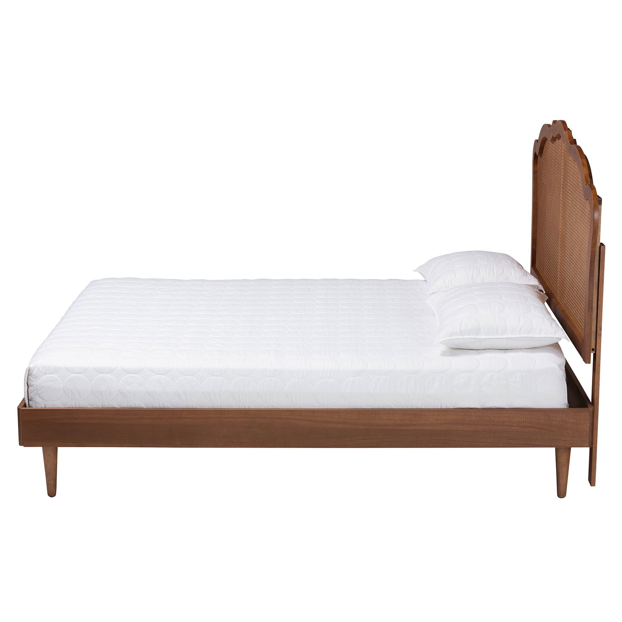 Camden Mid-Century Wood and Rattan Platform Bed
