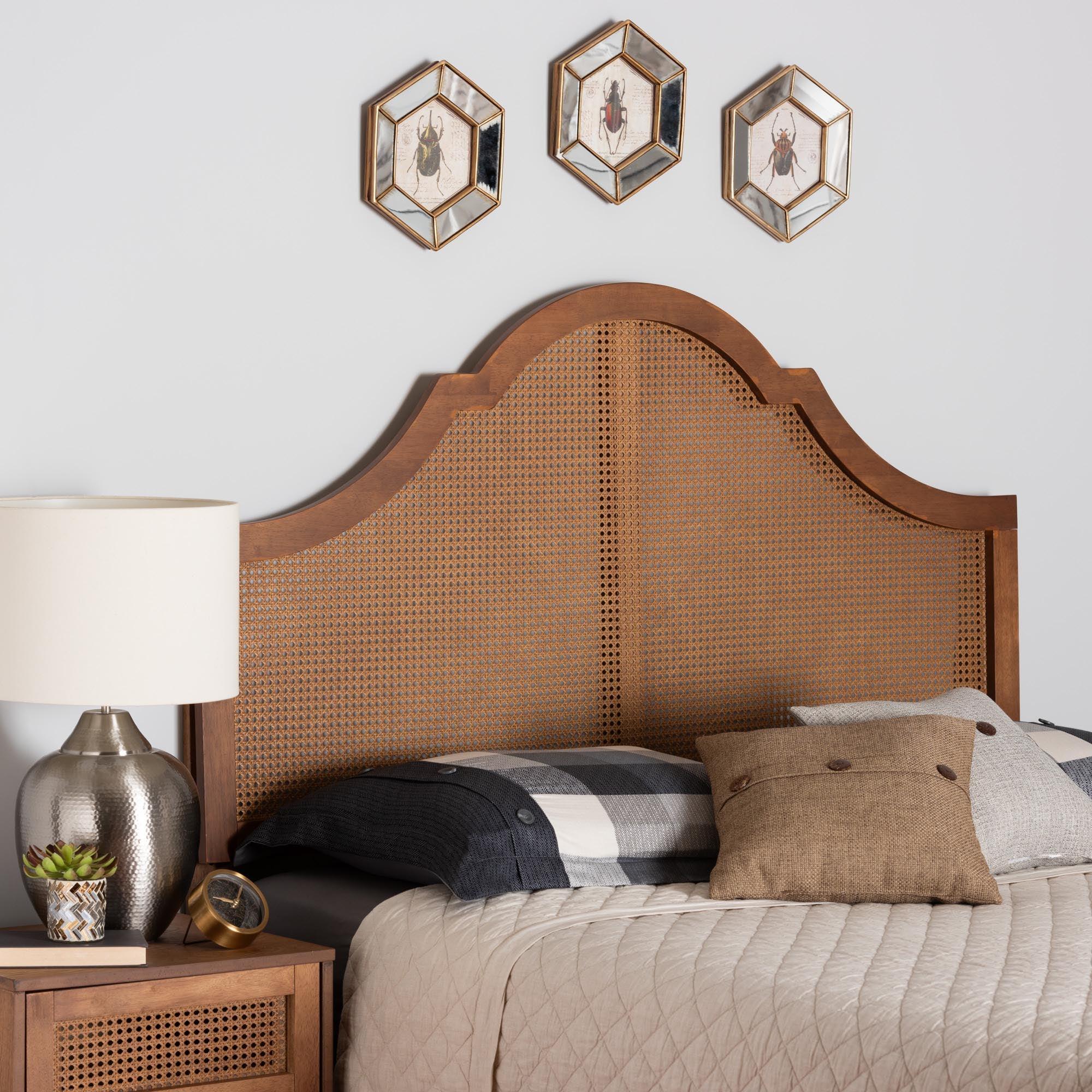 Camila Classic and Traditional Ash Finished Wood Headboard with Rattan