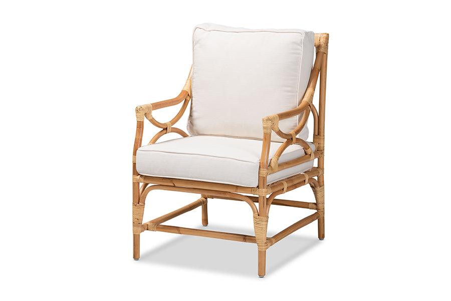 Bali & Pari Brandon Modern Bohemian Fabric Upholstered and Rattan Armchair