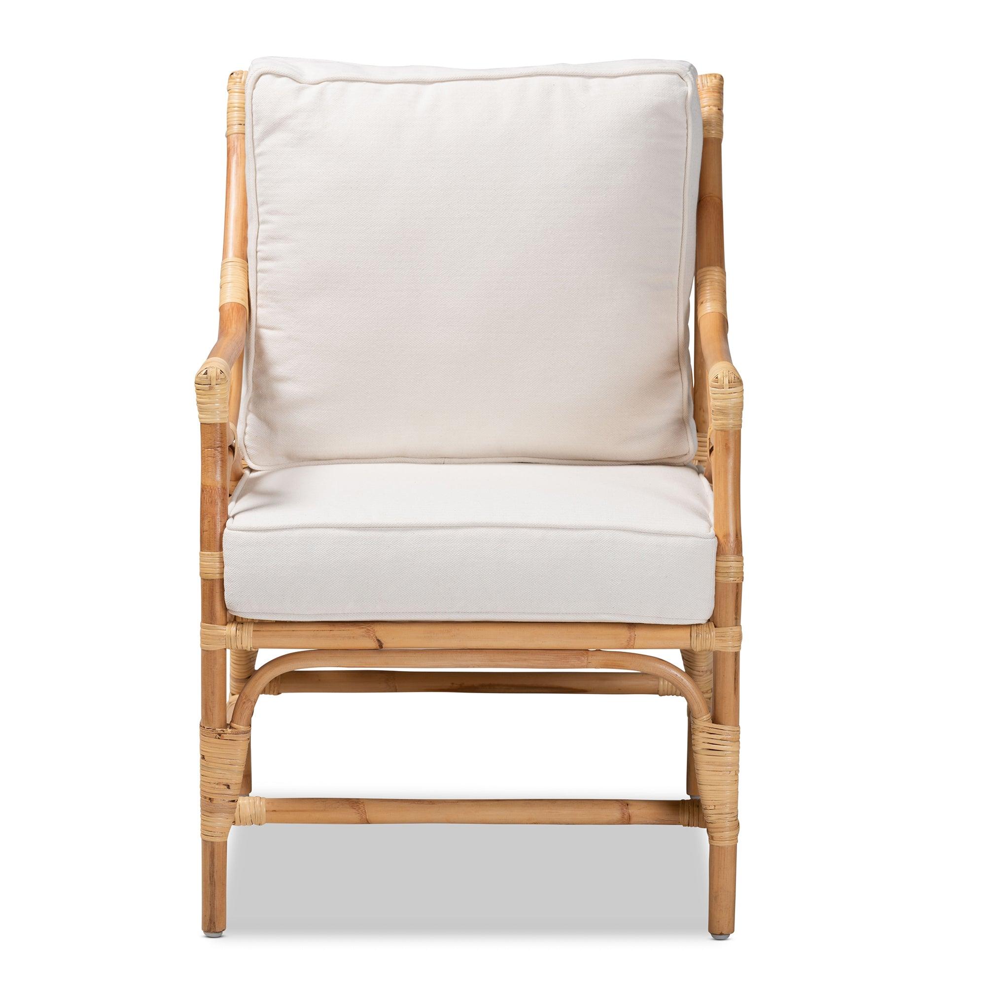Bali & Pari Brandon Modern Bohemian Fabric Upholstered and Rattan Armchair