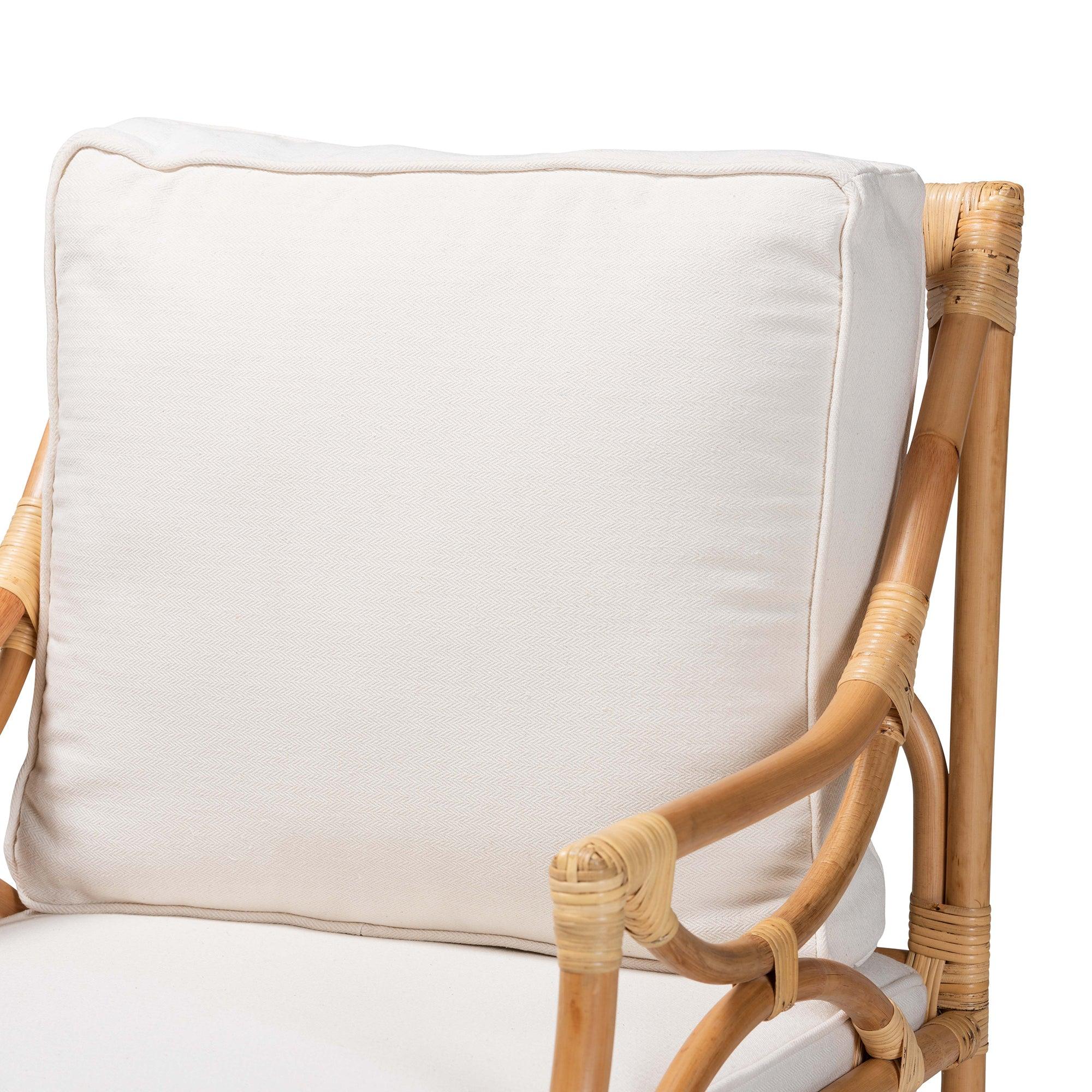 Bali & Pari Brandon Modern Bohemian Fabric Upholstered and Rattan Armchair