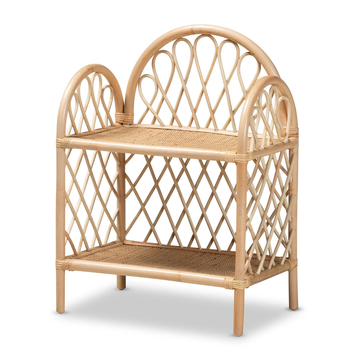 Bali & Pari Hammond Modern Bohemian Rattan 2-Tier Display Shelf