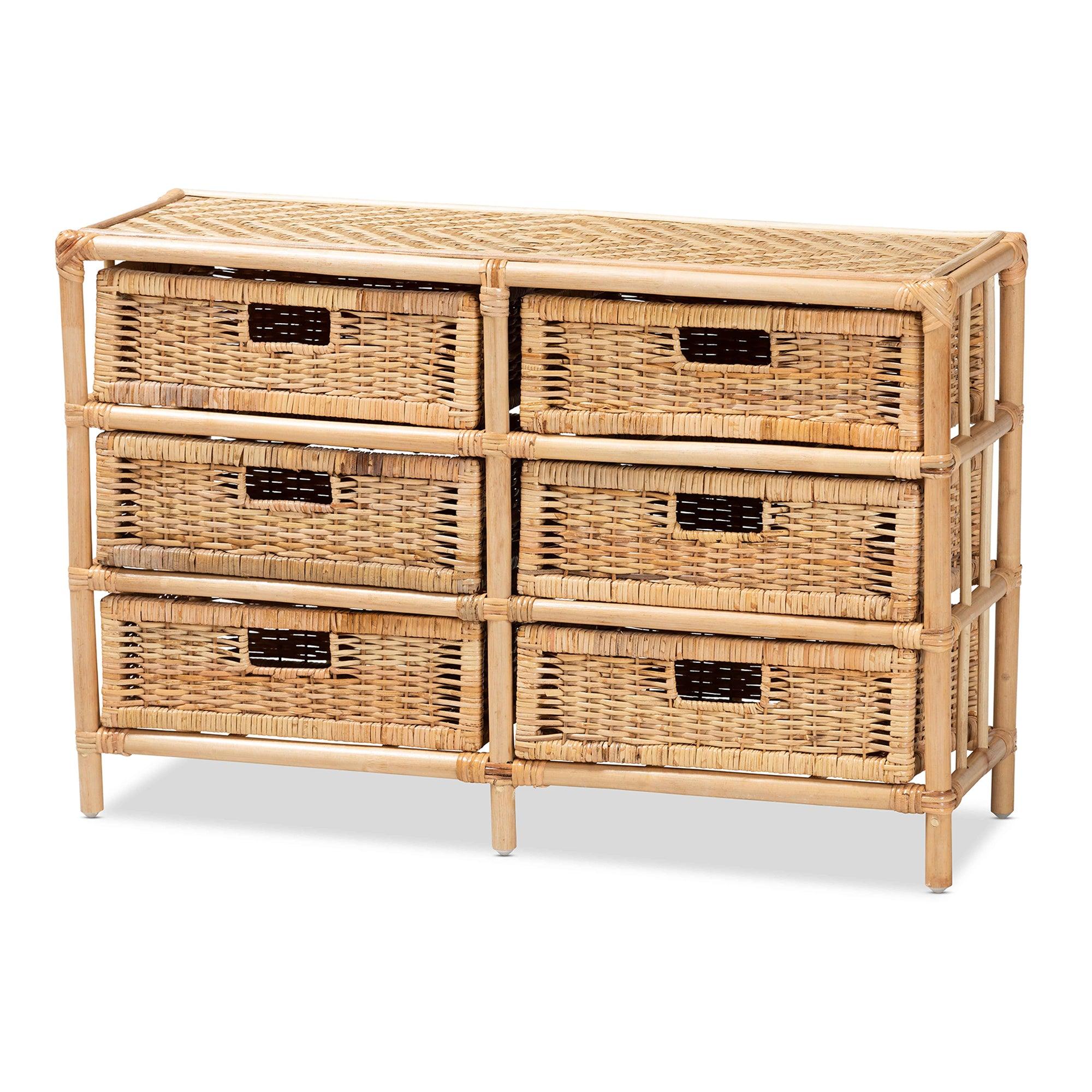 Bali & Pari Dariana Modern Bohemian Rattan 6-Drawer Storage Cabinet