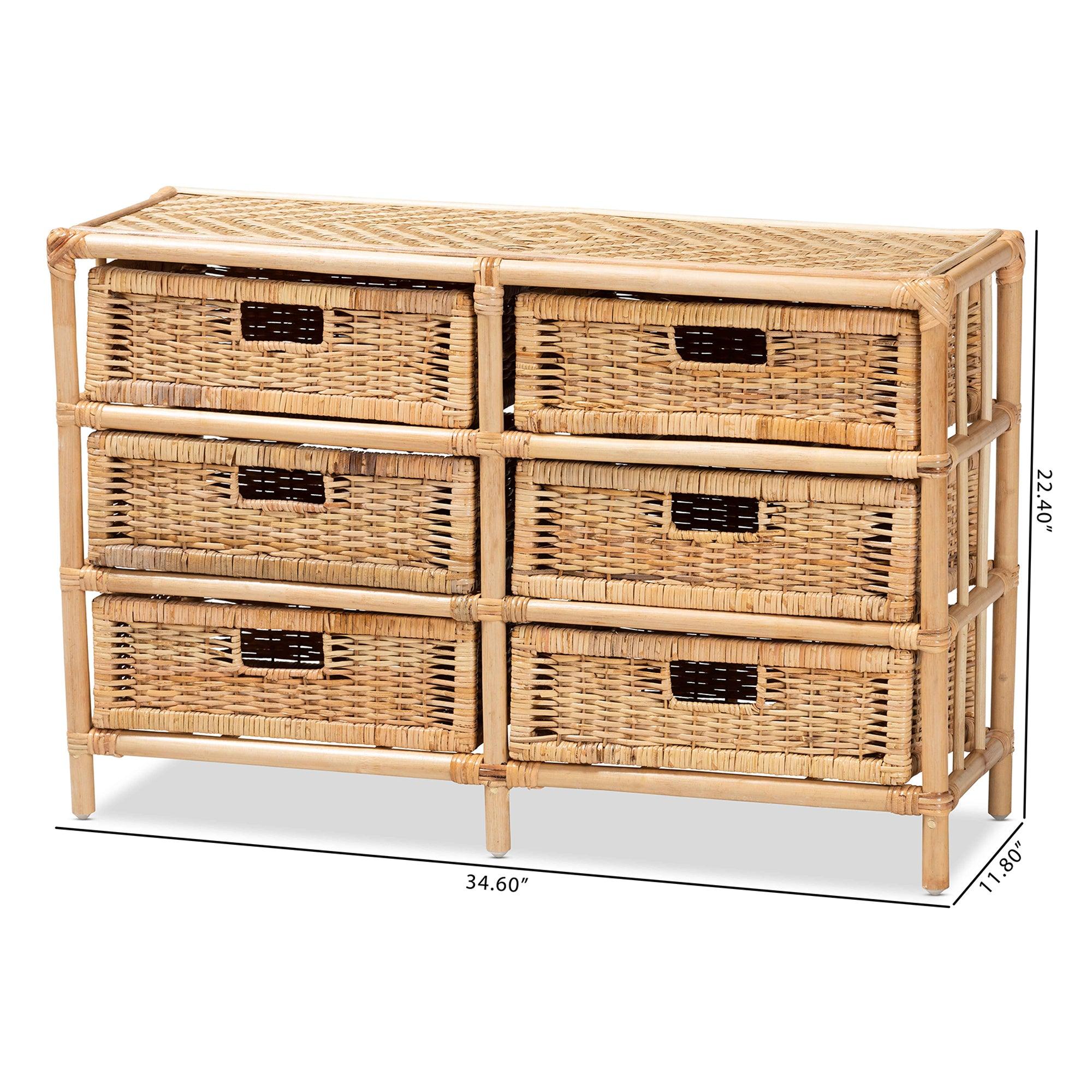 Bali & Pari Dariana Modern Bohemian Rattan 6-Drawer Storage Cabinet