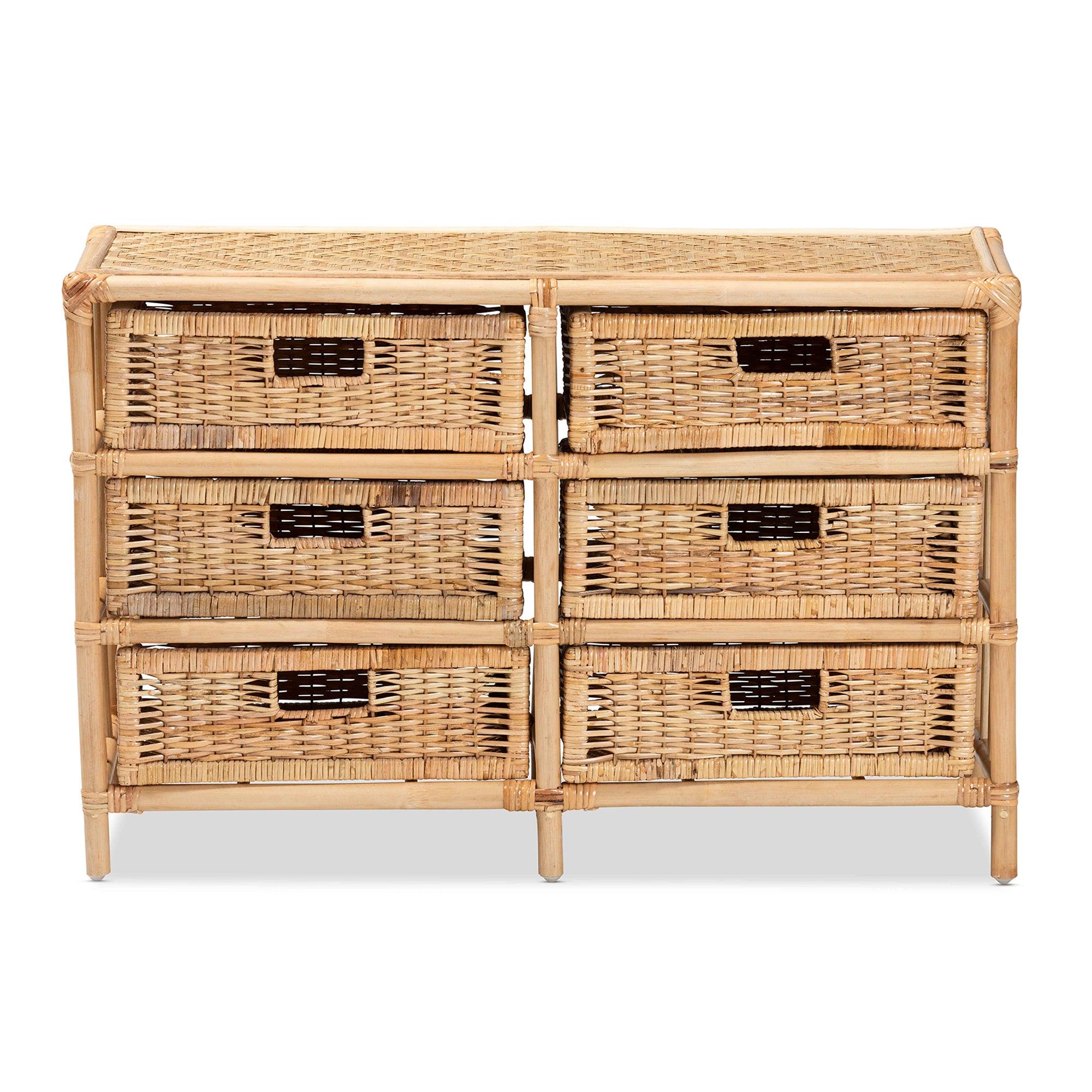 Bali & Pari Dariana Modern Bohemian Rattan 6-Drawer Storage Cabinet