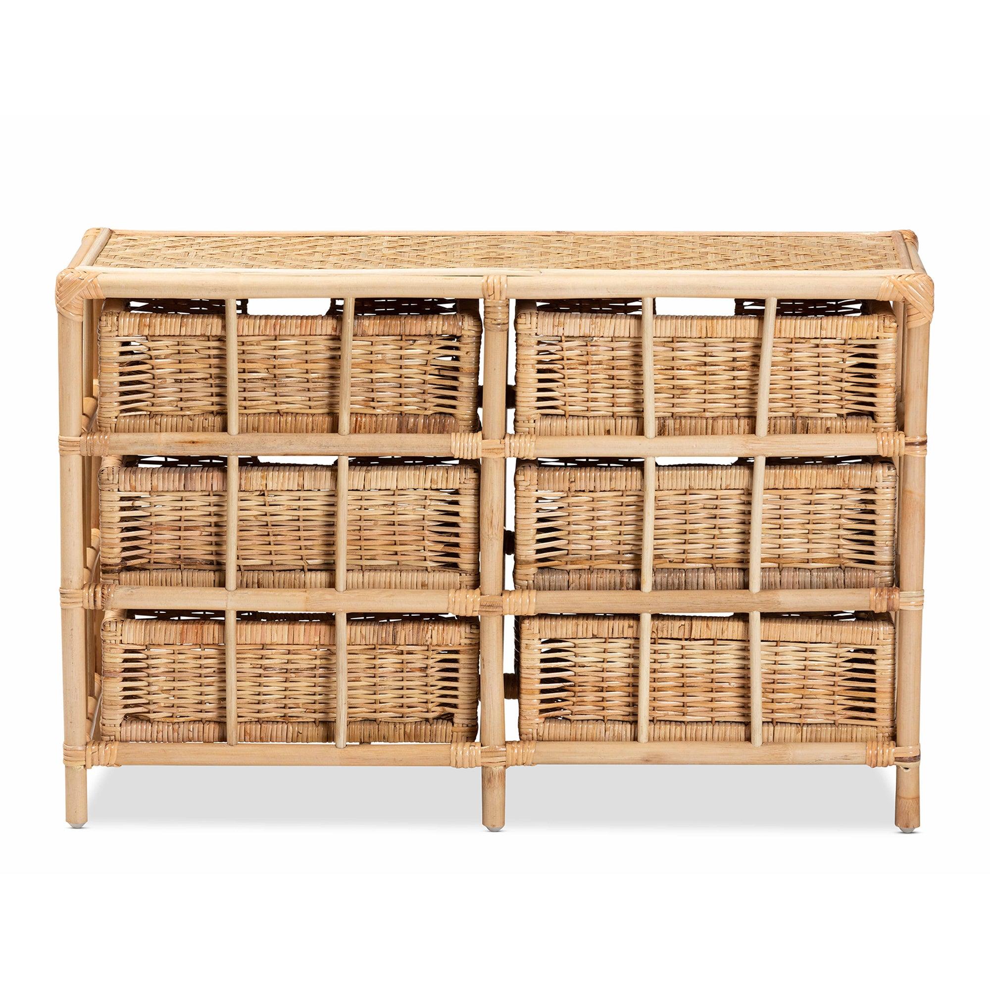 Bali & Pari Dariana Modern Bohemian Rattan 6-Drawer Storage Cabinet