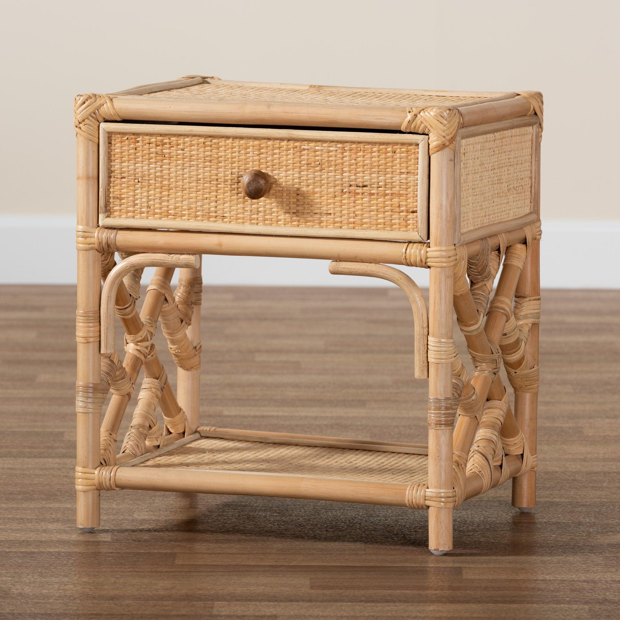 bali & pari Camara Modern Bohemian Rattan 1-Drawer Nightstand