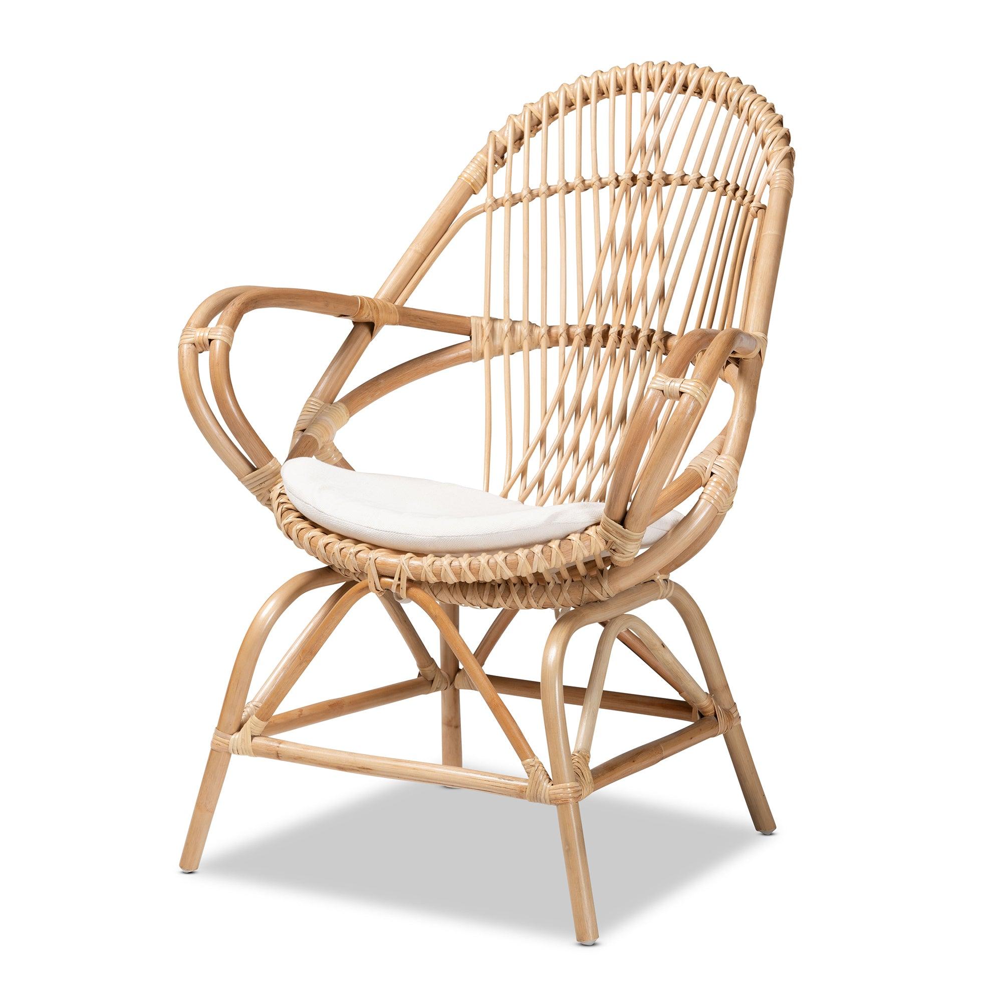 Bali & Pari Jayden Modern Bohemian Fabric Upholstered and Finished Rattan Accent Chair