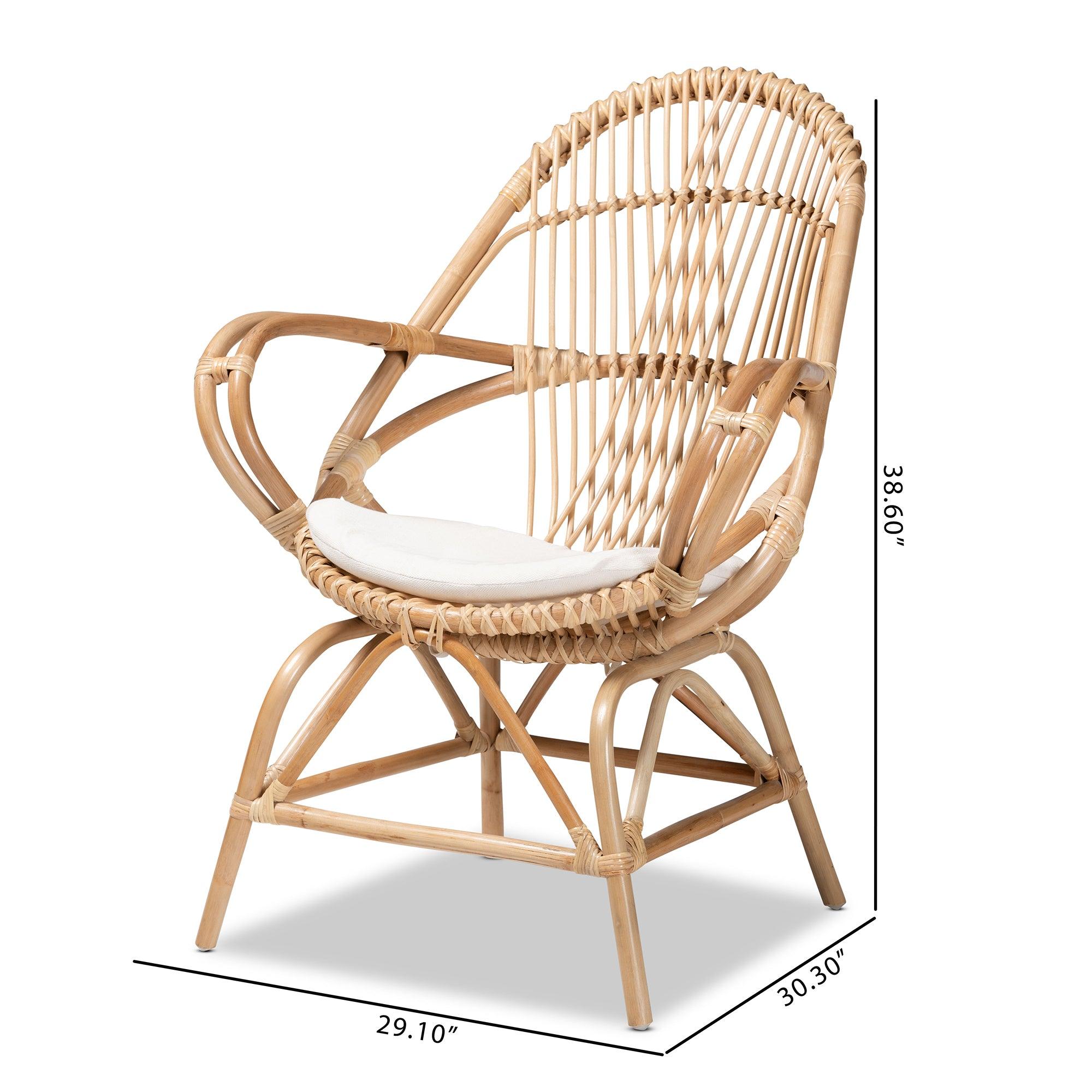 Bali & Pari Jayden Modern Bohemian Fabric Upholstered and Finished Rattan Accent Chair